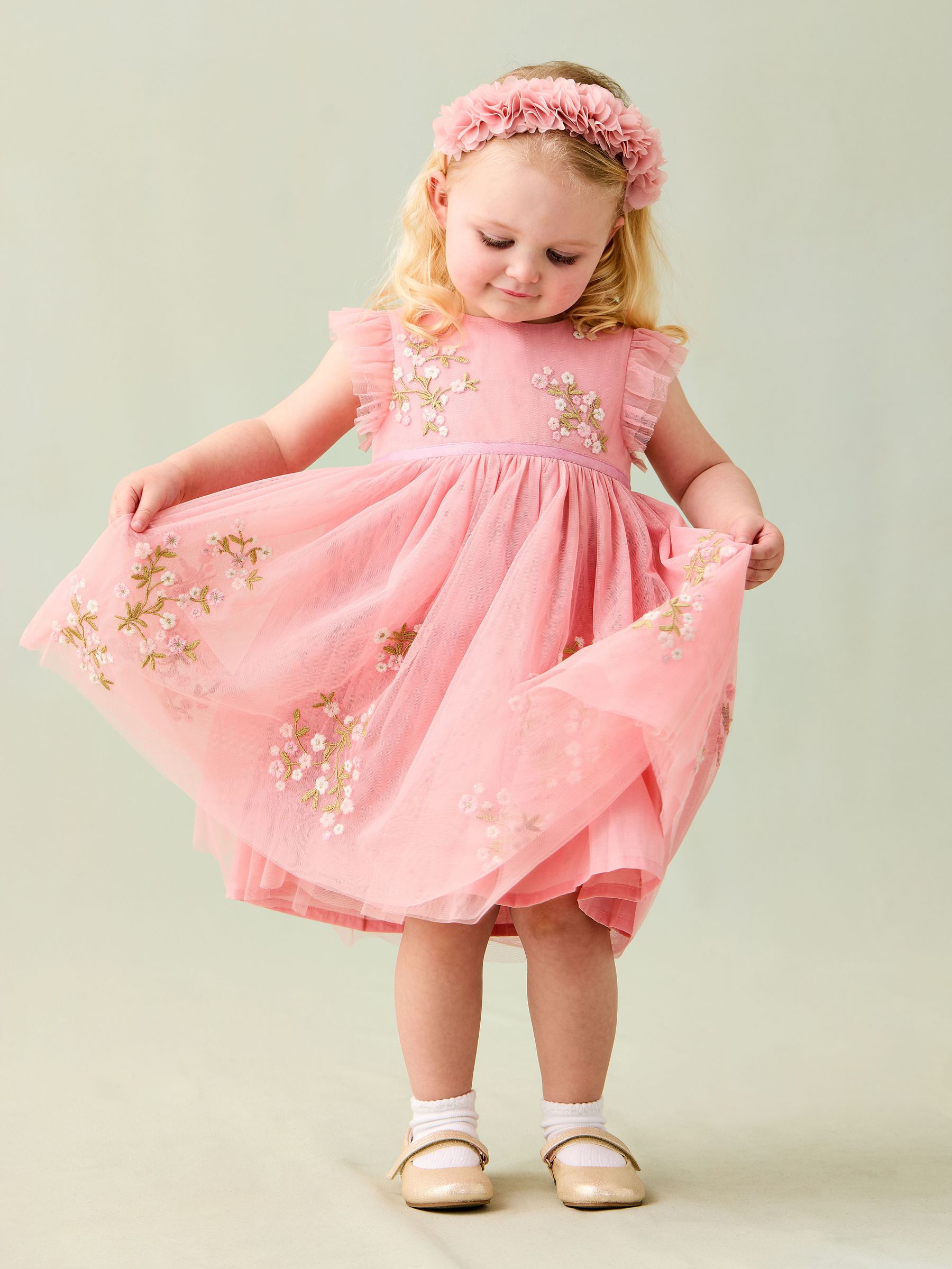 Pink Floral Embroidered Tulle Party Dress (AU7946) | £37 - £43