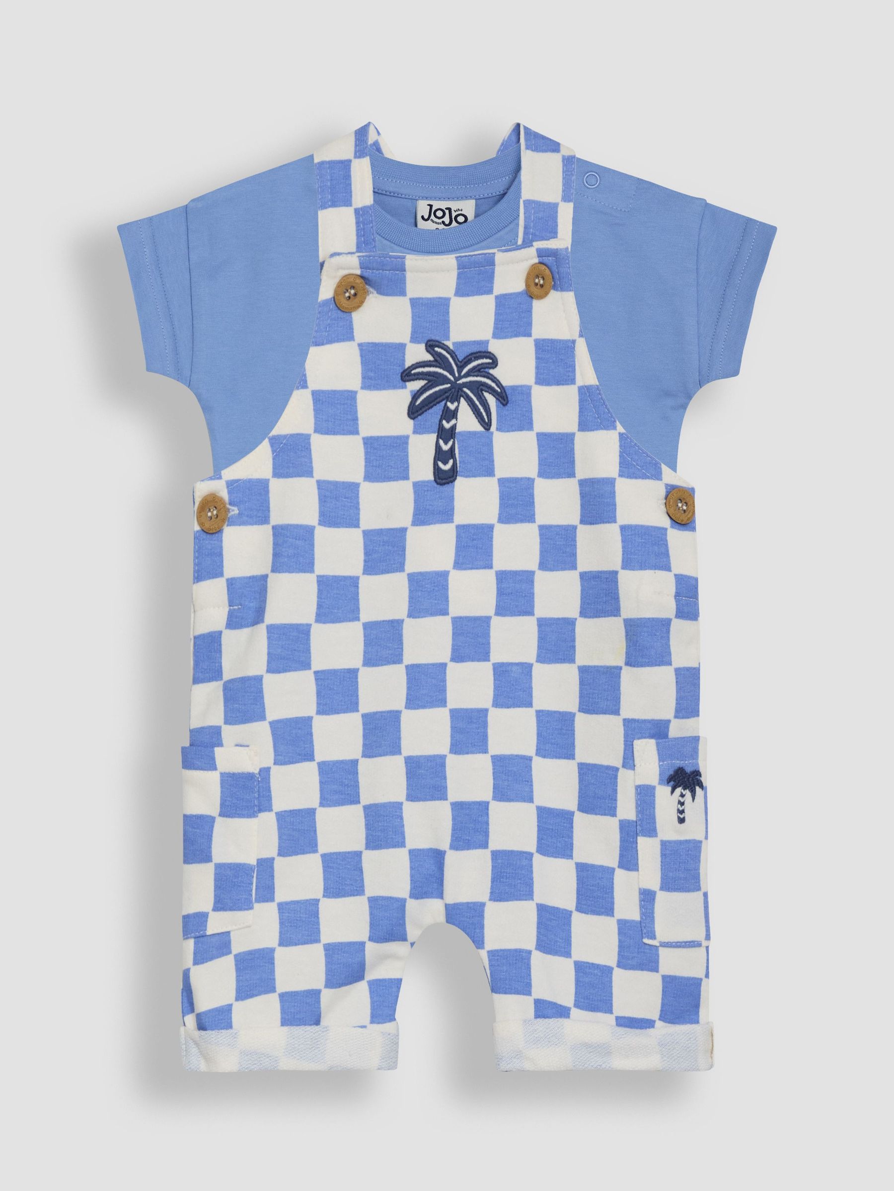 Blue 2-Piece Checkerboard Dungarees & T-Shirt Set (AU7948) | £22 - £23