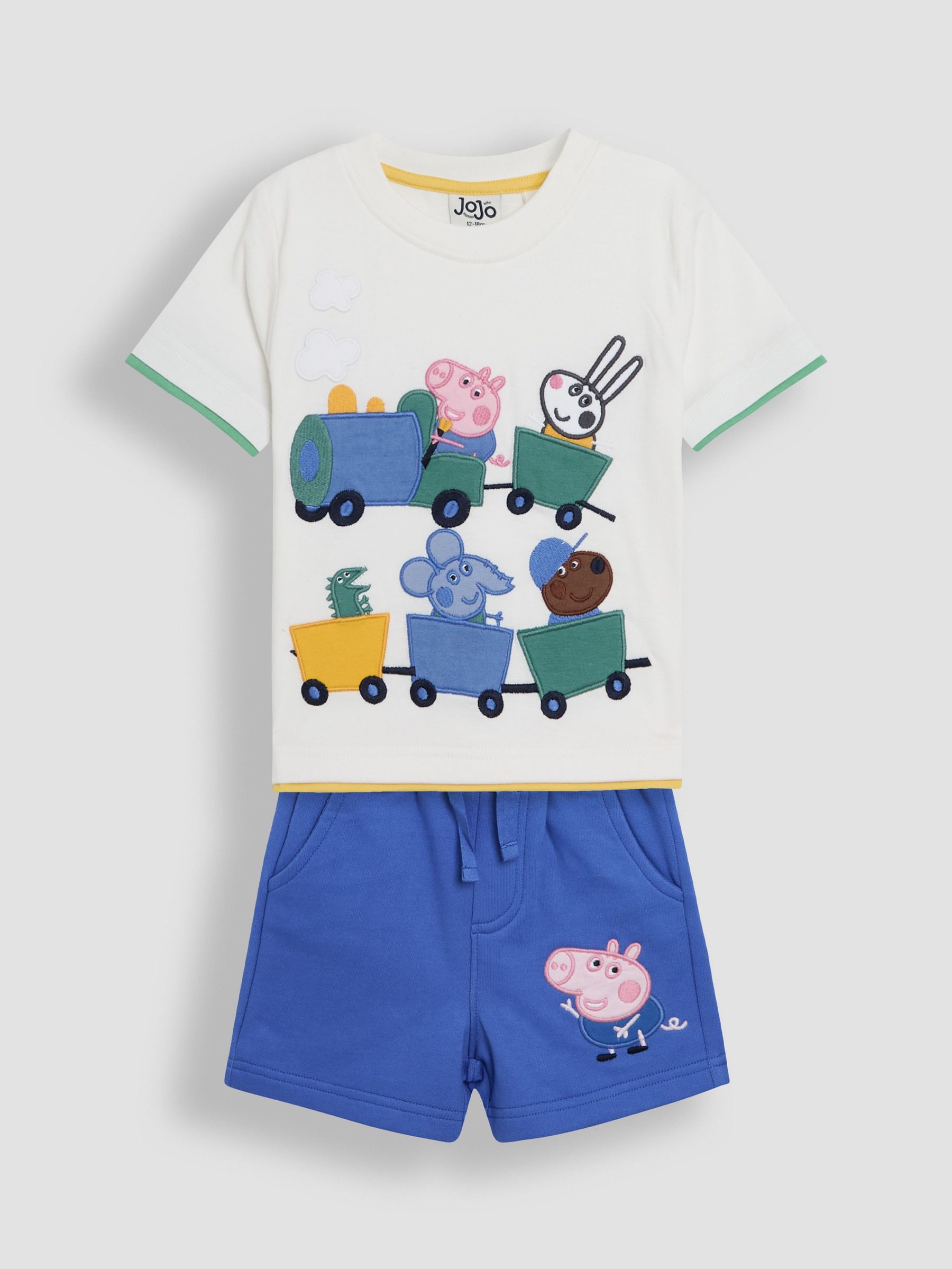 Blue 2 Piece Peppa Pig Appliqué 100% Cotton T-Shirt & Shorts Set (AU7949) | £28 - £30