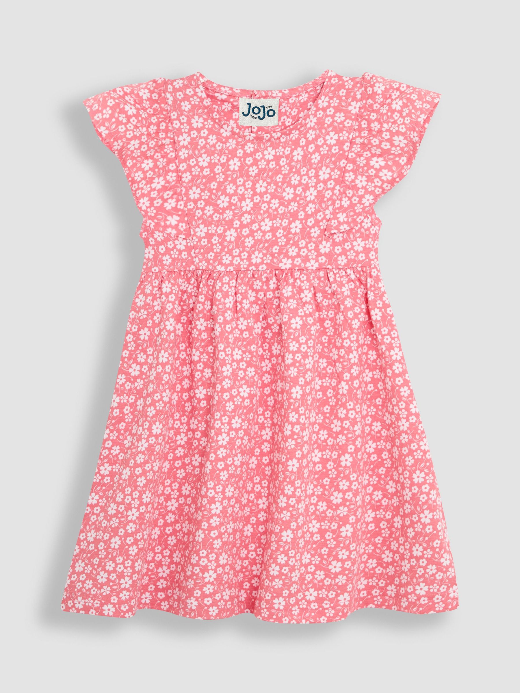 Coral Pink Ditsy Floral Print 100% Cotton Dress (AU7950) | £17 - £20