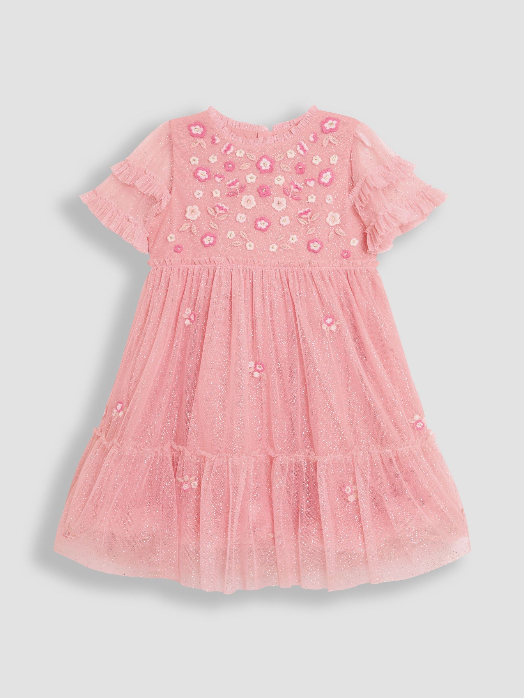 Pink Floral Embroidered Tiered Tulle Party Dress (AU7956) | £37 - £43