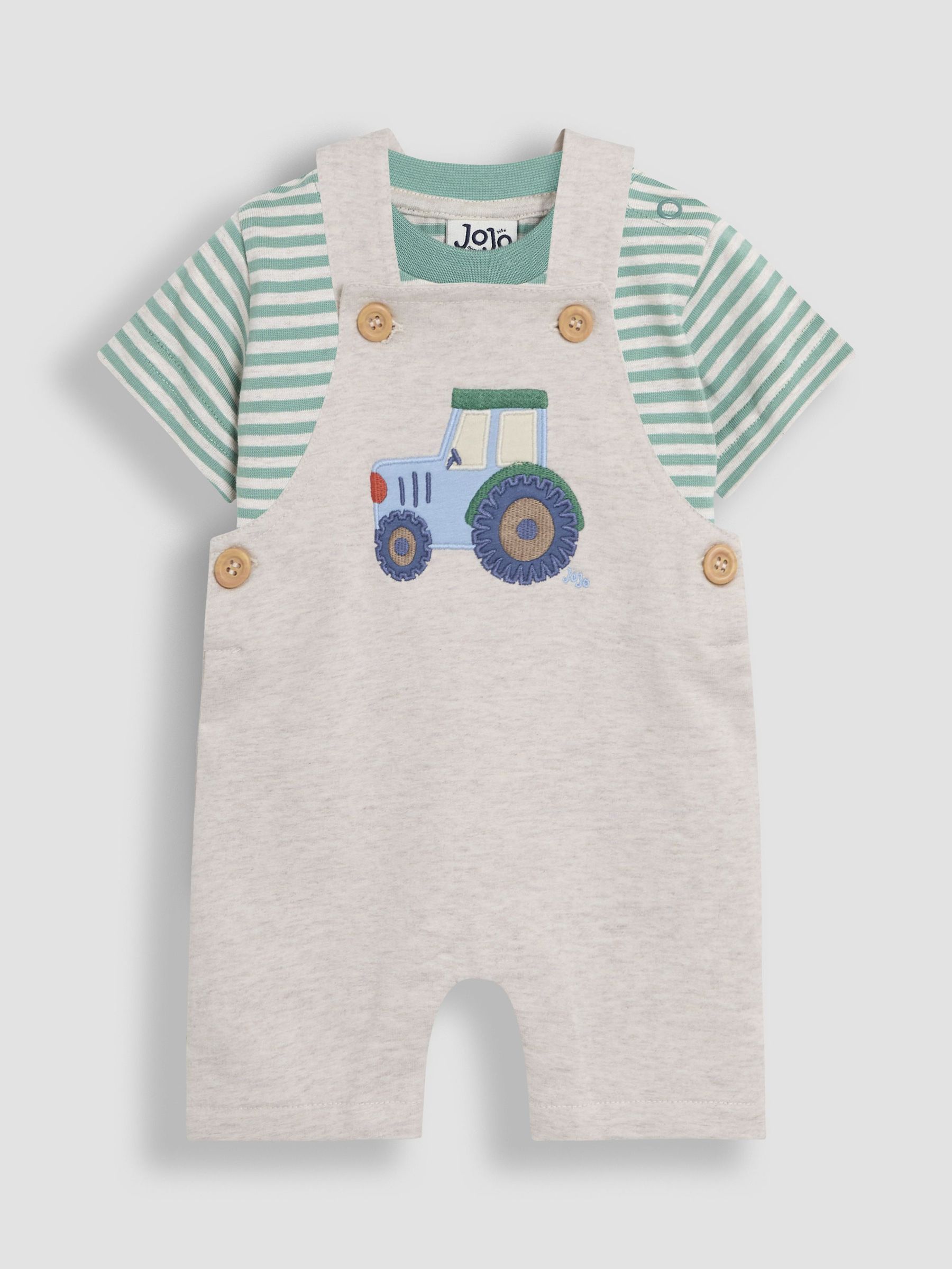 Natural Tractor 2-Piece Appliqué Dungarees & T-Shirt Set (AU7958) | £28 - £29