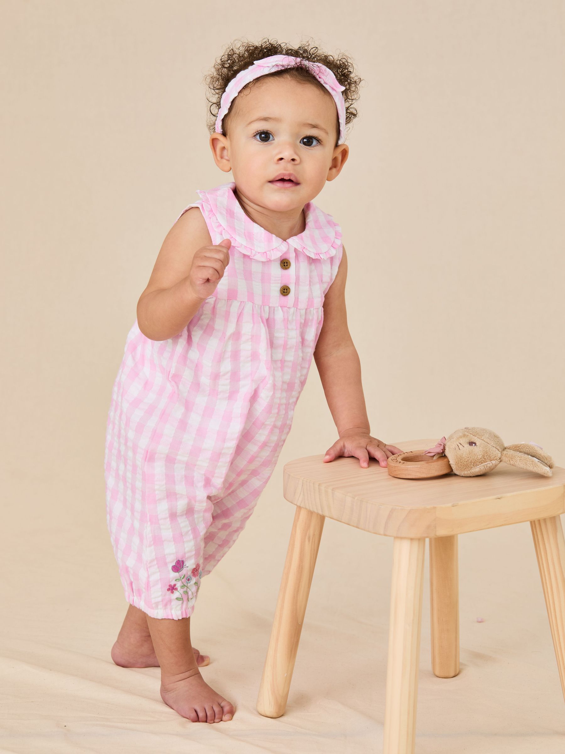 Pink Gingham Peter Flopsy Bunny Jumpsuit & Headband Set (AU7959) | £30 - £32