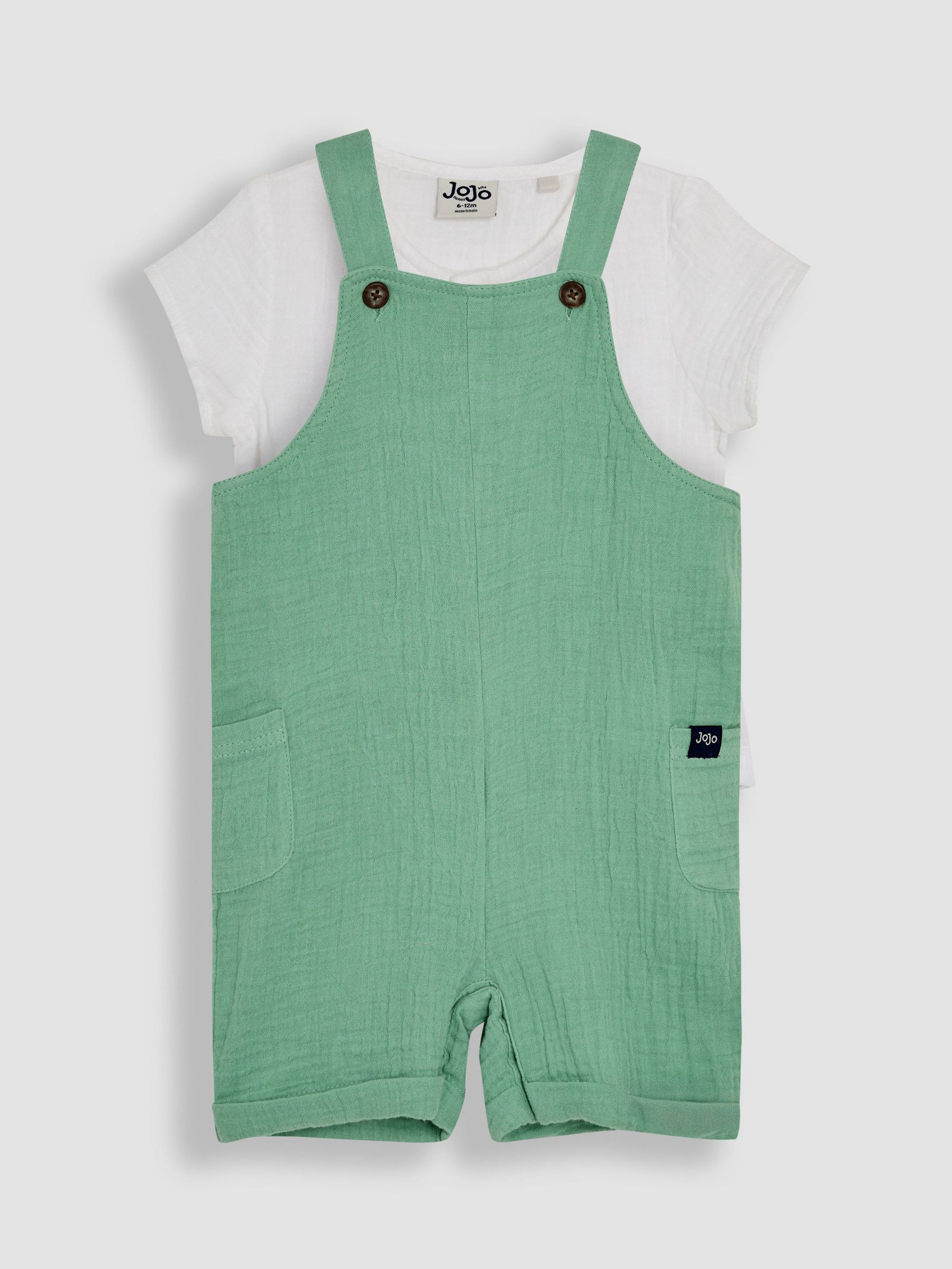 Green 2-Piece Cheesecloth Dungarees & Bodysuit Set (AU7966) | £25 - £26