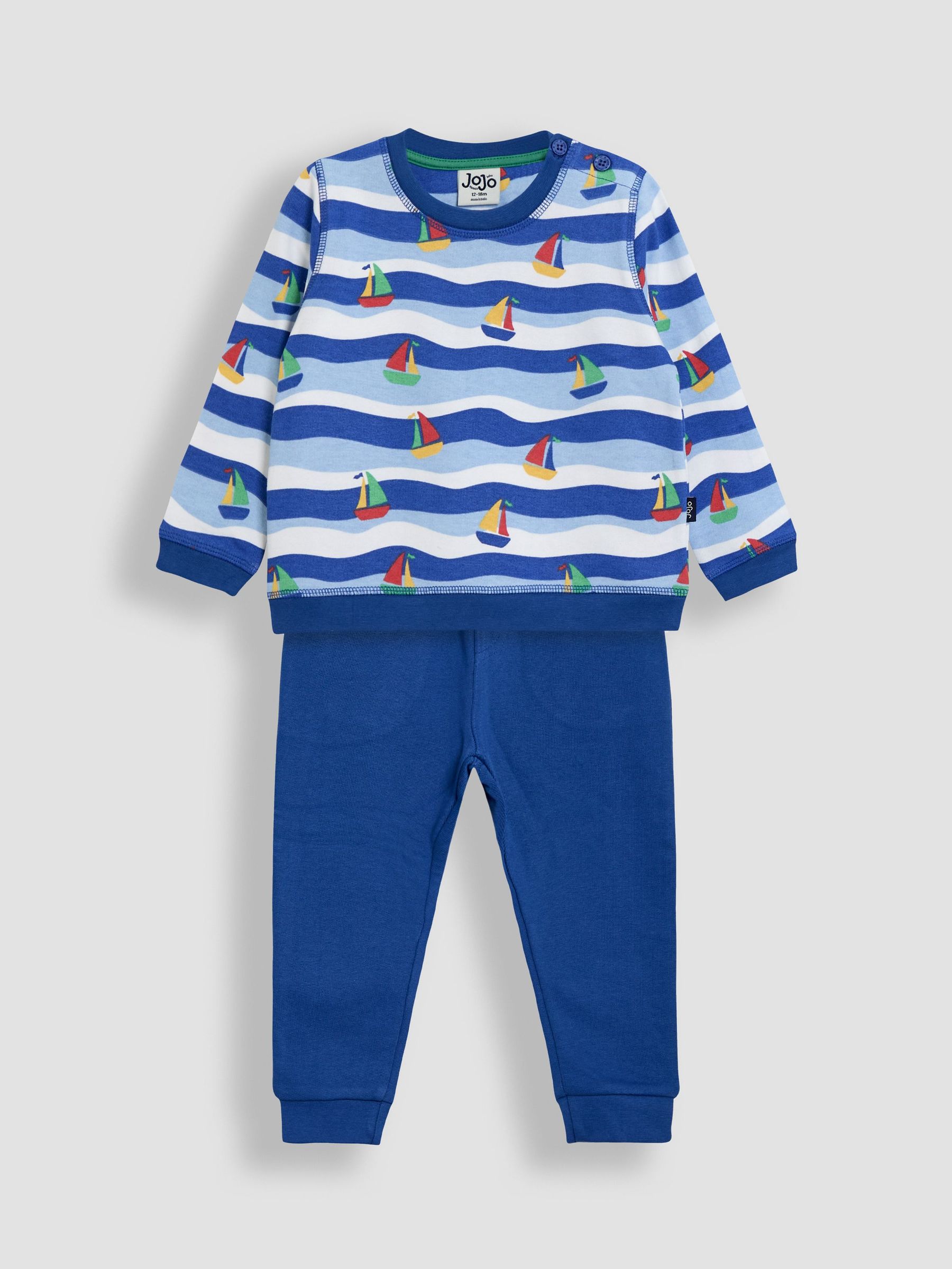 Blue Sailboat Printed 100% Cotton Sweatshirt & Joggers Set (AU7972) | £30 - £36