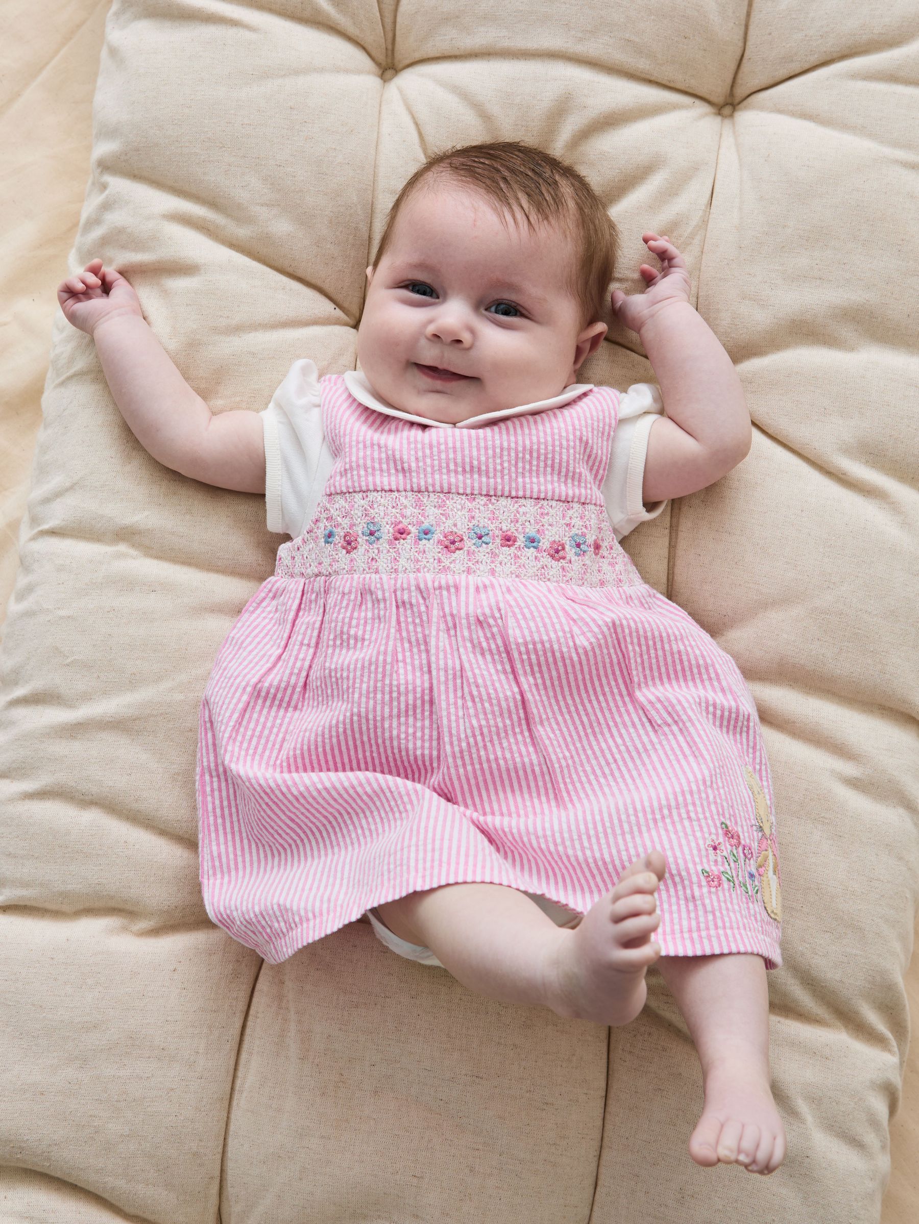 Pink Flopsy Bunny Stripe 100% Cotton Dress, Body & Knickers Set (AU7975) | £32 - £34