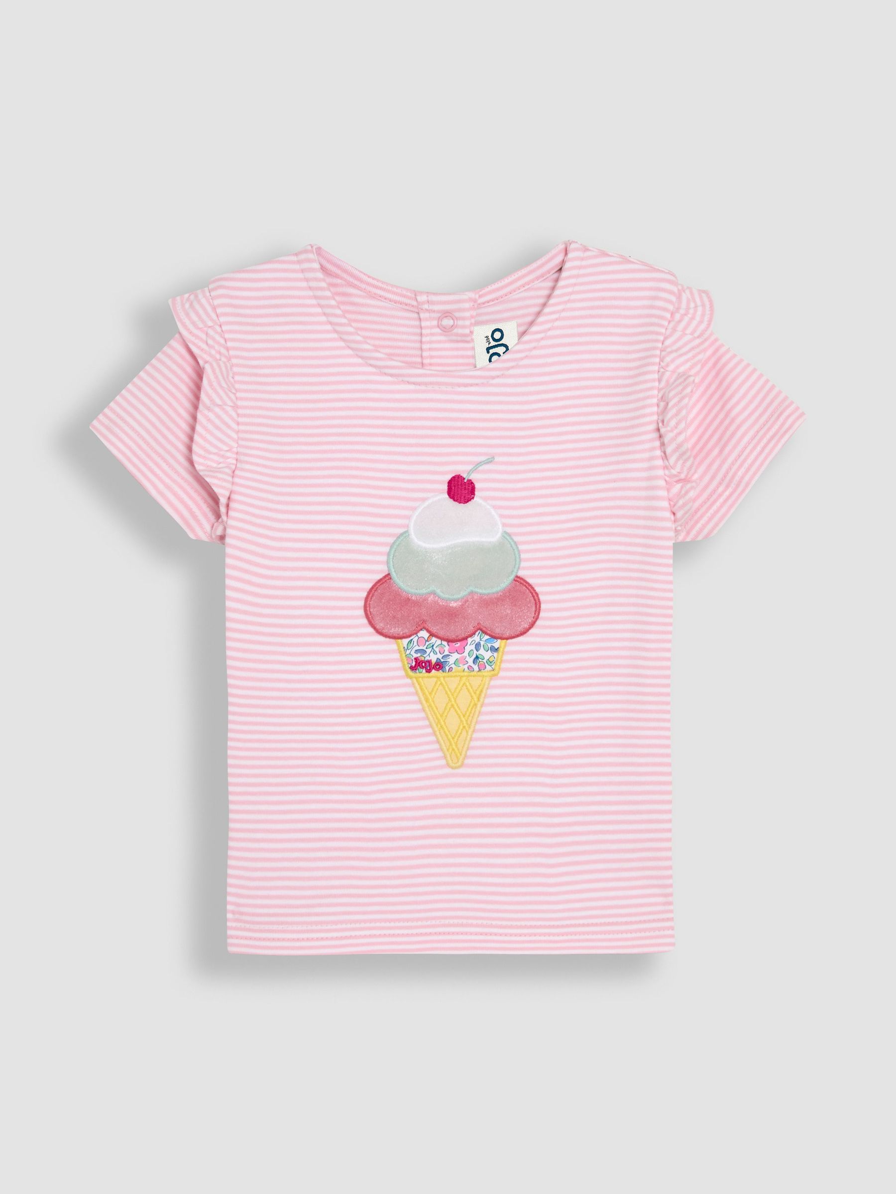 Pink Ice Cream Appliqué Frill Shoulder T-Shirt (AU7980) | £16 - £19