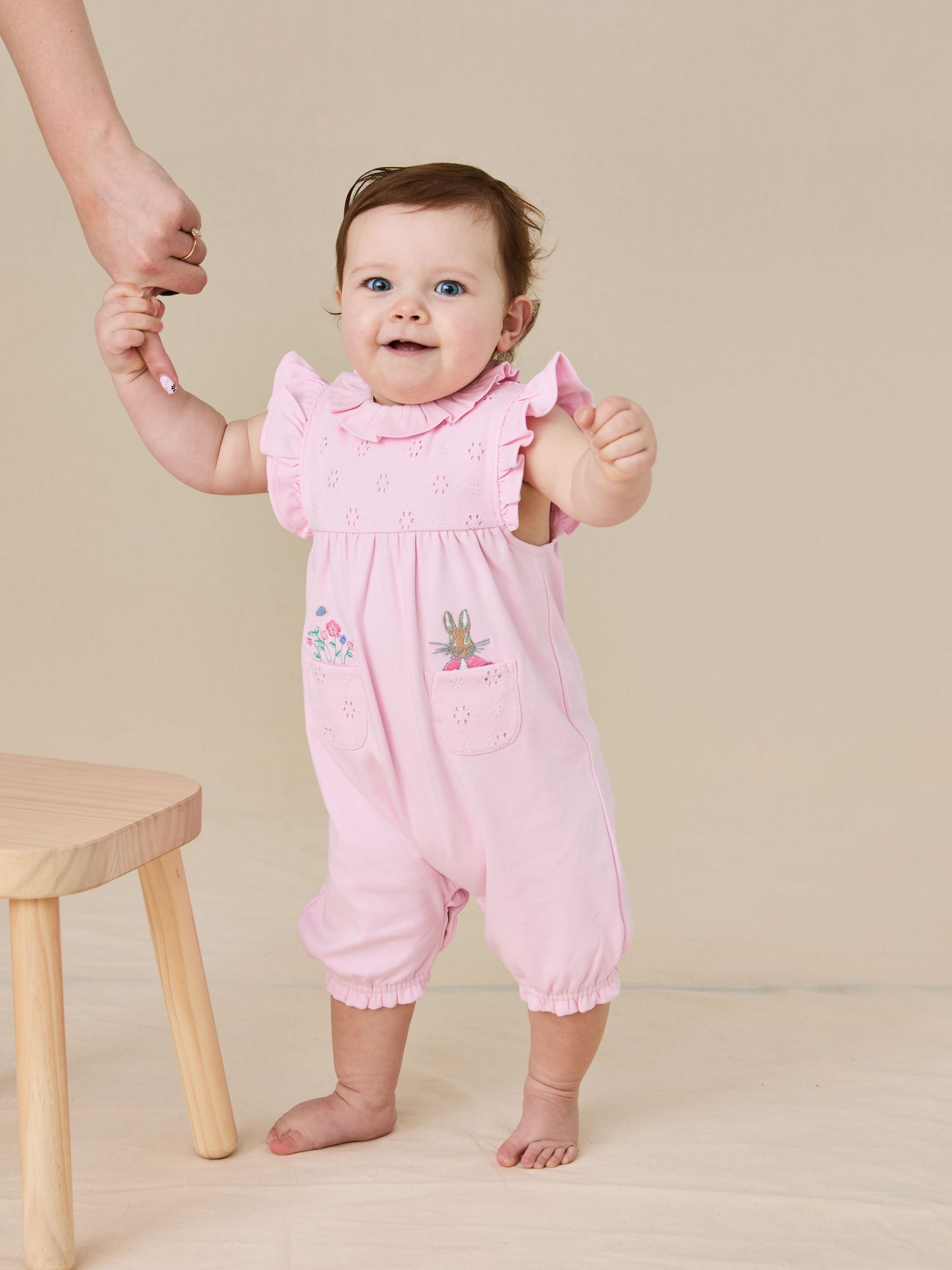 Pink Flopsy Bunny Frill Broderie Romper (AU7981) | £26 - £27