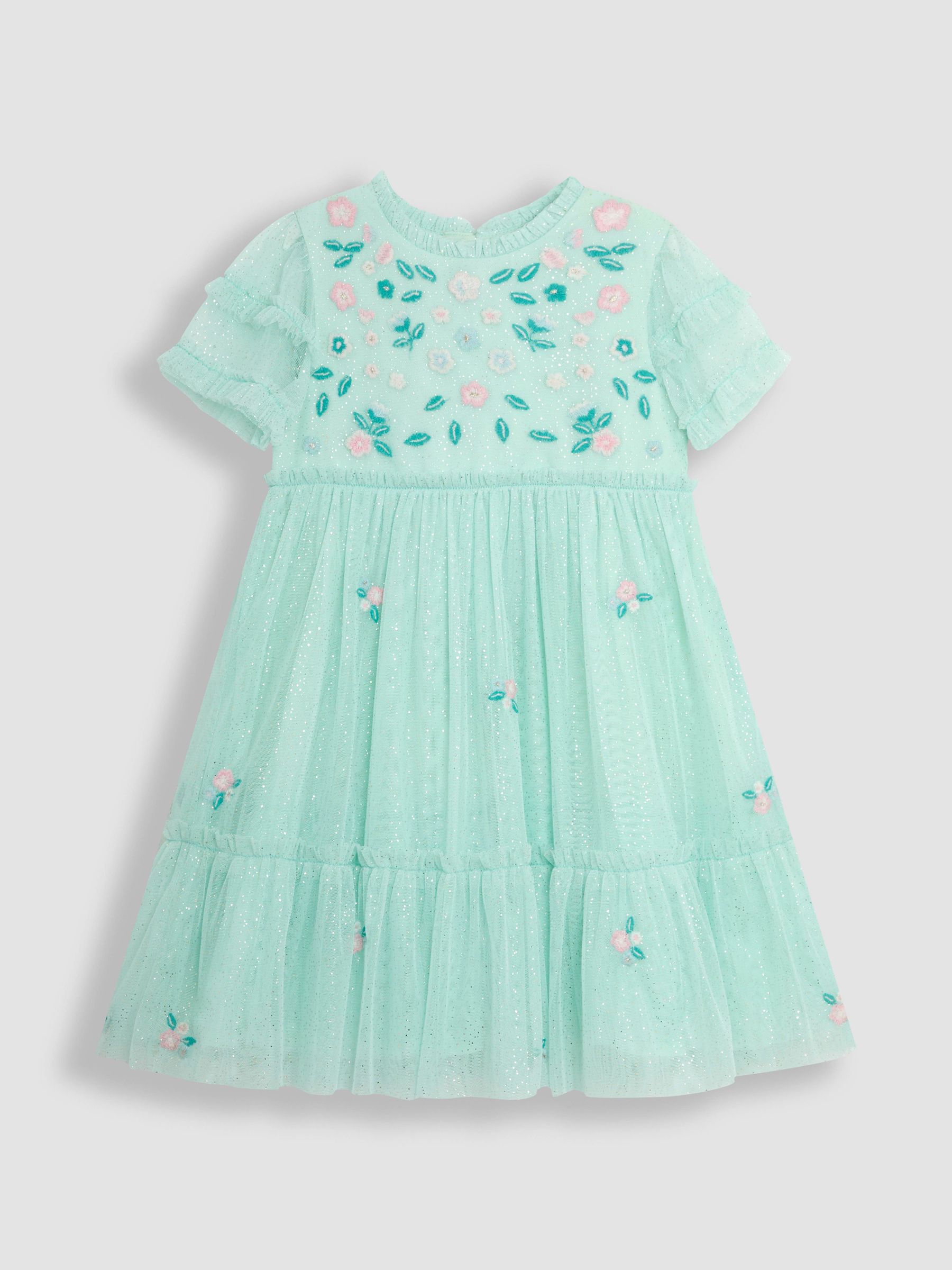 Mint Green Floral Embroidered Tiered Tulle Party Dress (AU7990) | £37 - £43