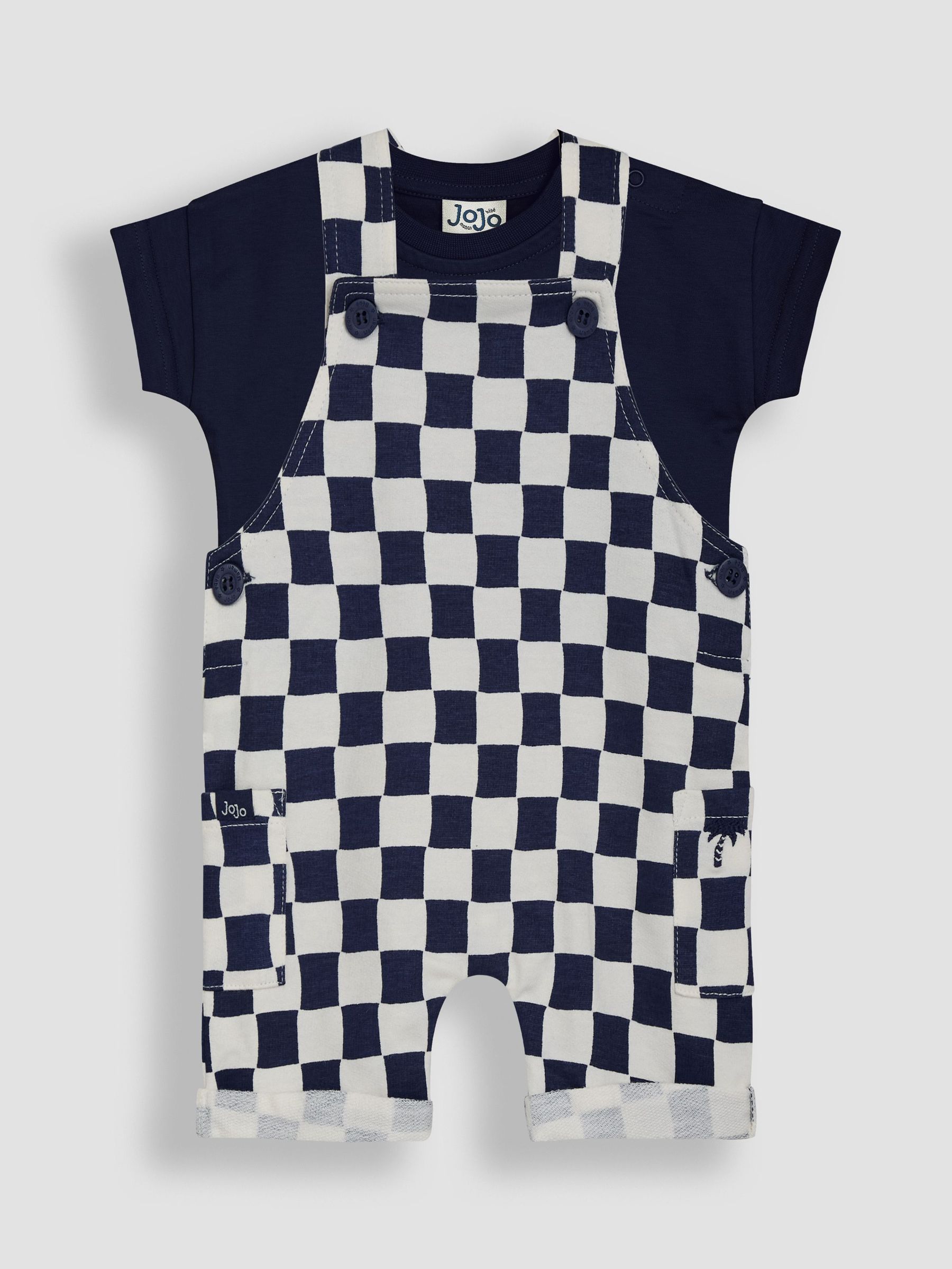 Navy 2-Piece Checkerboard Dungarees & T-Shirt Set (AU7994) | £22 - £23