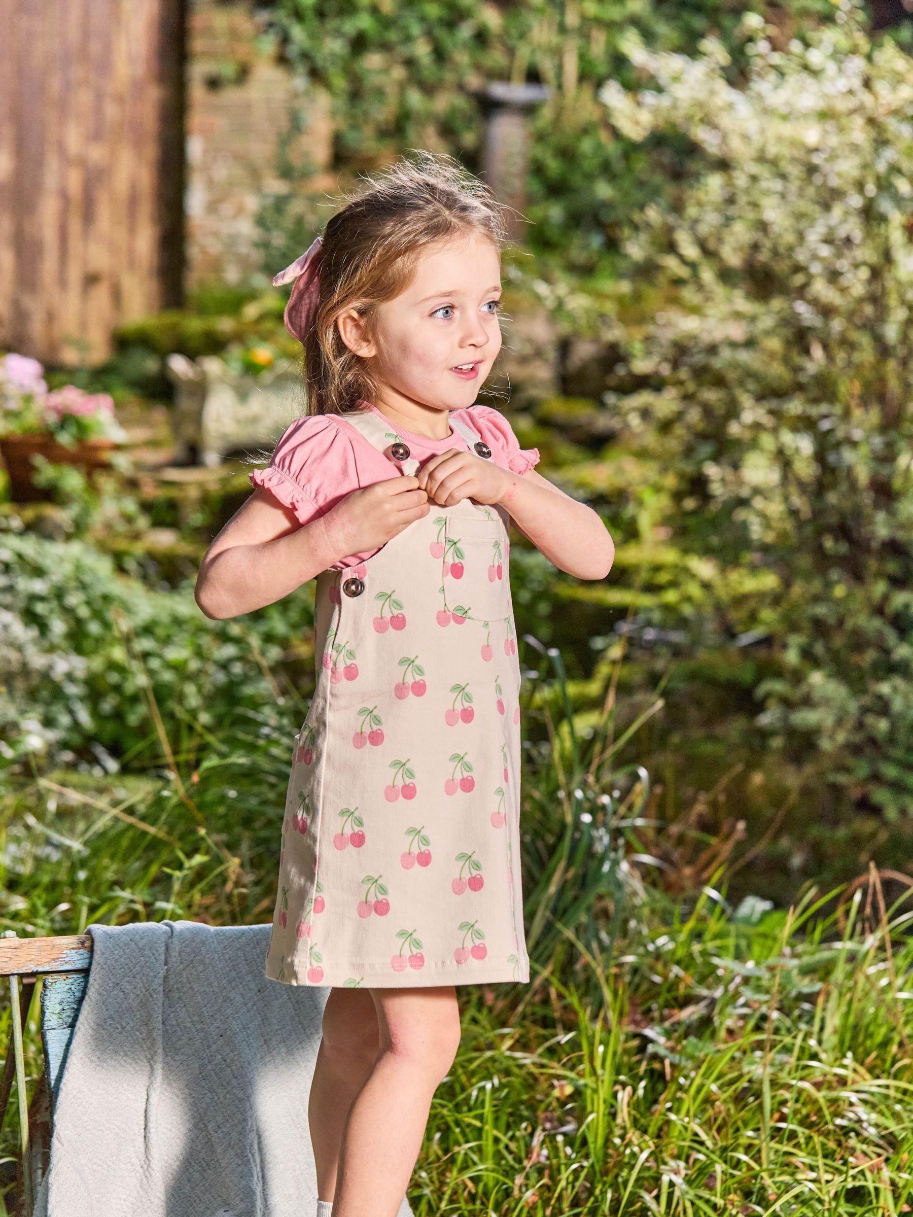 Ecru Cherry 2-Piece Dungaree Dress & T-Shirt Set (AU7997) | £30 - £36