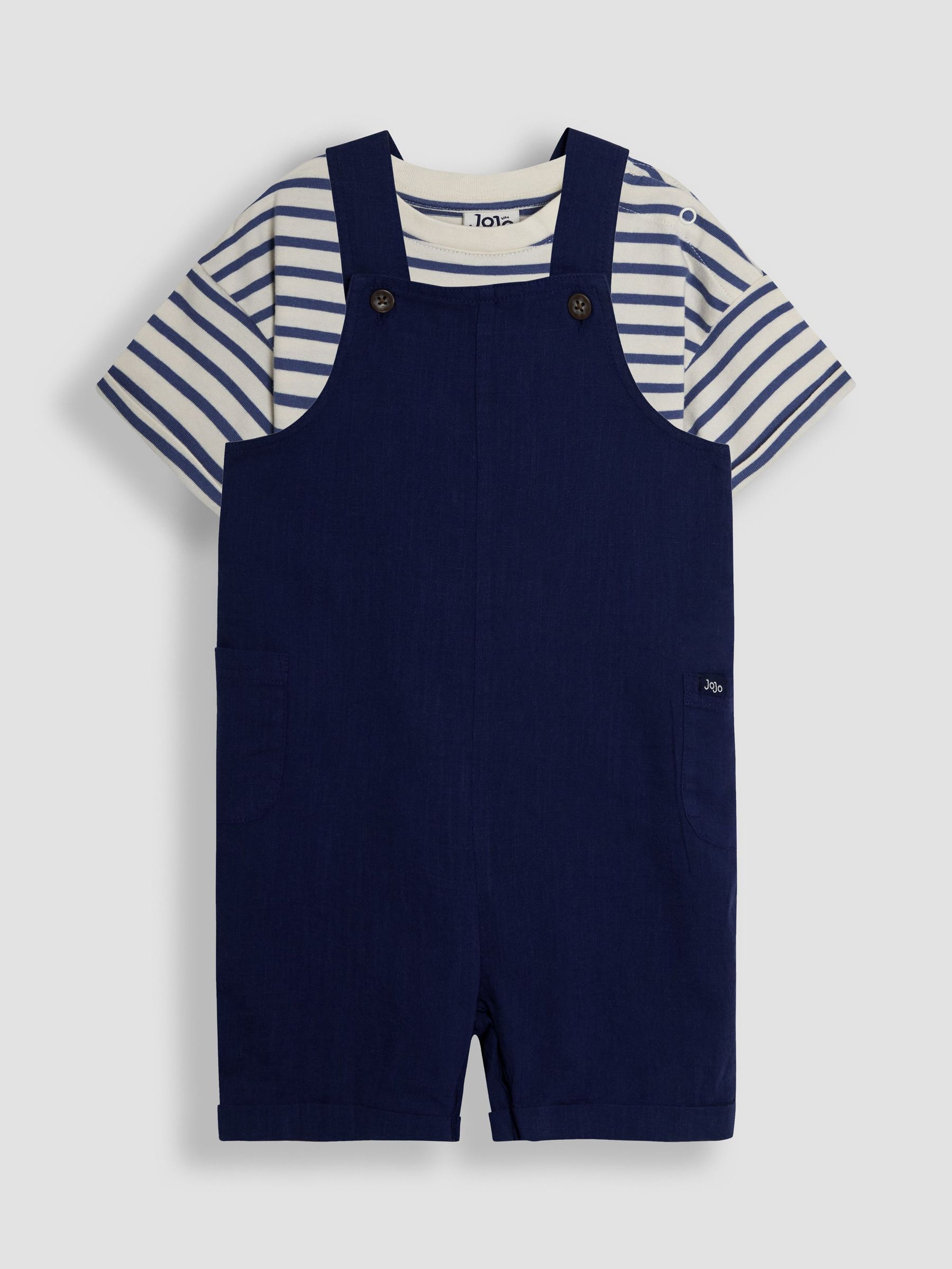 Navy 2-Piece Dungarees & Stripe T-Shirt Set (AU8009) | £25 - £26