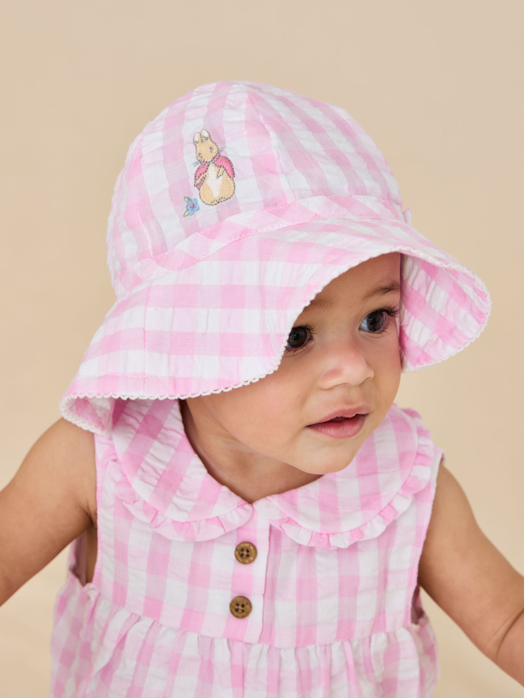 Pink Gingham Flopsy Bunny Floppy Sun 100% Cotton Hat (AU8013) | £16