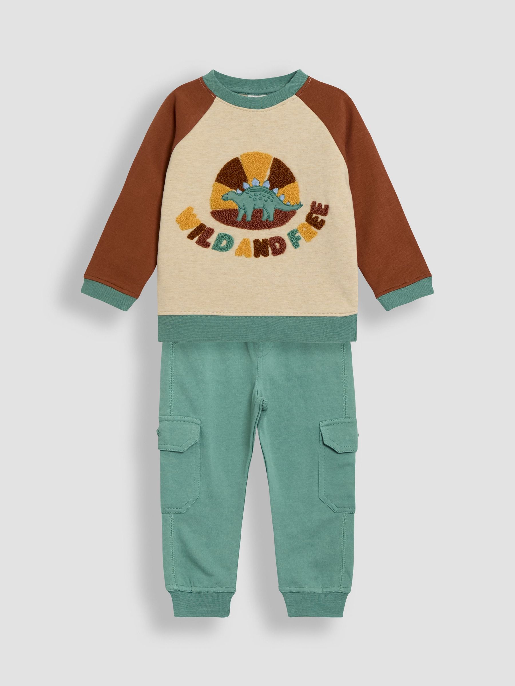 Natural Dino Appliqué Sweatshirt & Cargo Joggers Set (AU8045) | £32 - £38