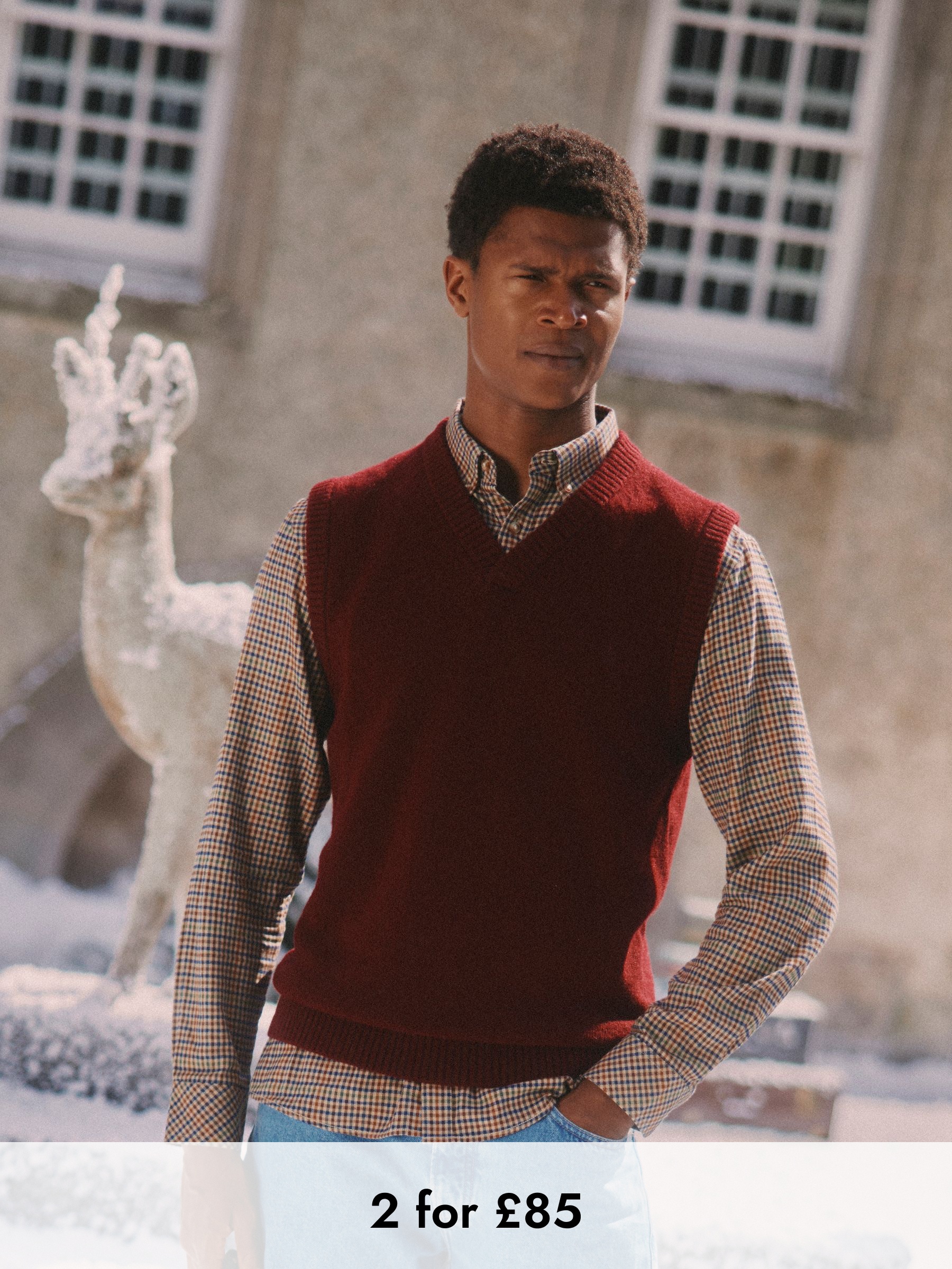 Highland Burgundy Red Wool-Rich Knitted Tank Top (AU8642) | £55