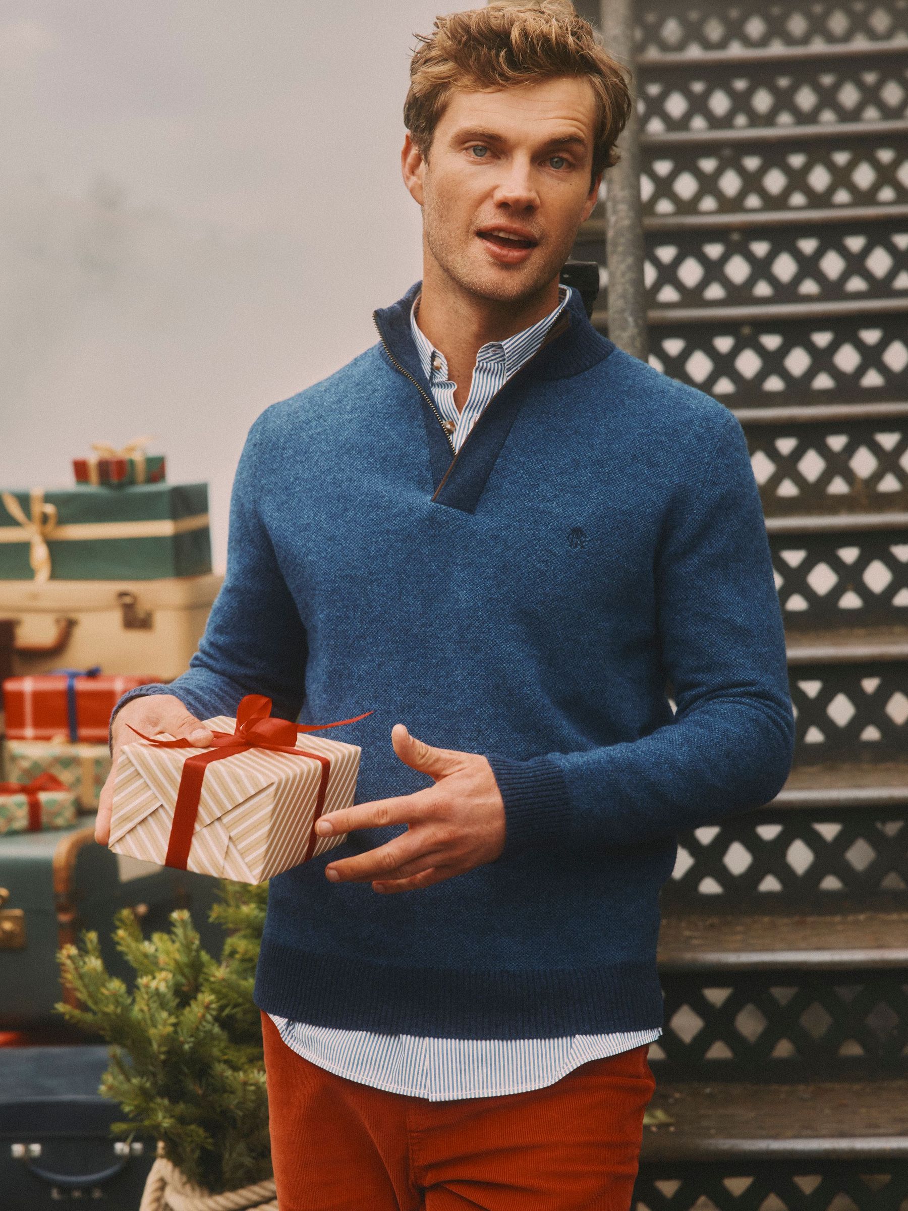 Highland Blue Wool-Rich Button Quarter Zip Jumper (AU8647) | £69