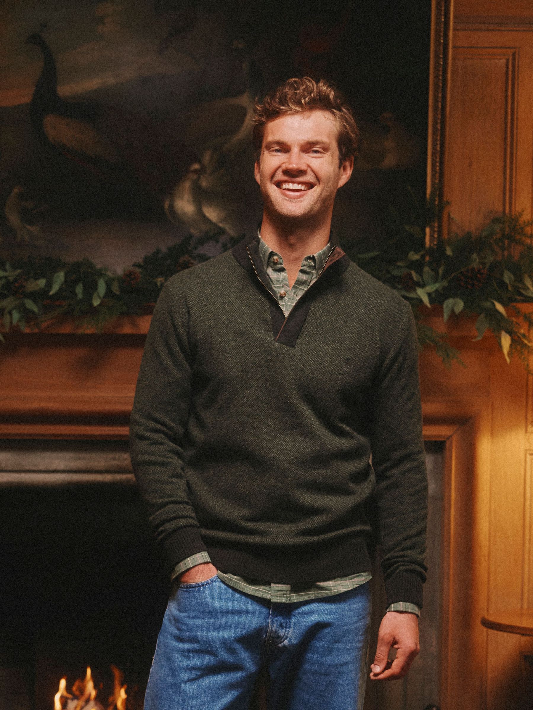 Highland Dark Green Wool-Rich Button Quarter Zip Jumper (AU8648) | £69