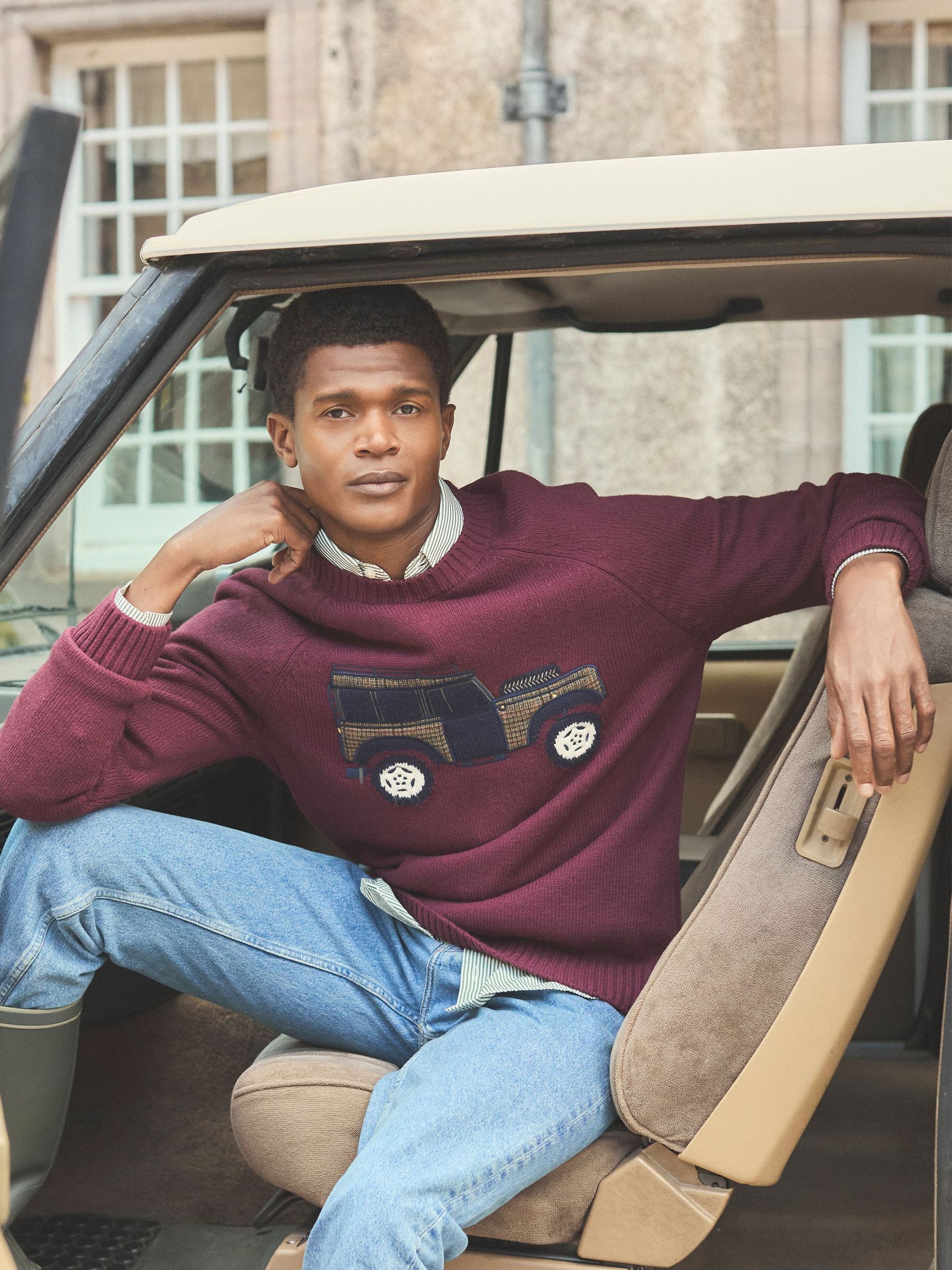 4x4 Burgundy Red Intarsia Crew Neck Jumper (AU8672) | £55