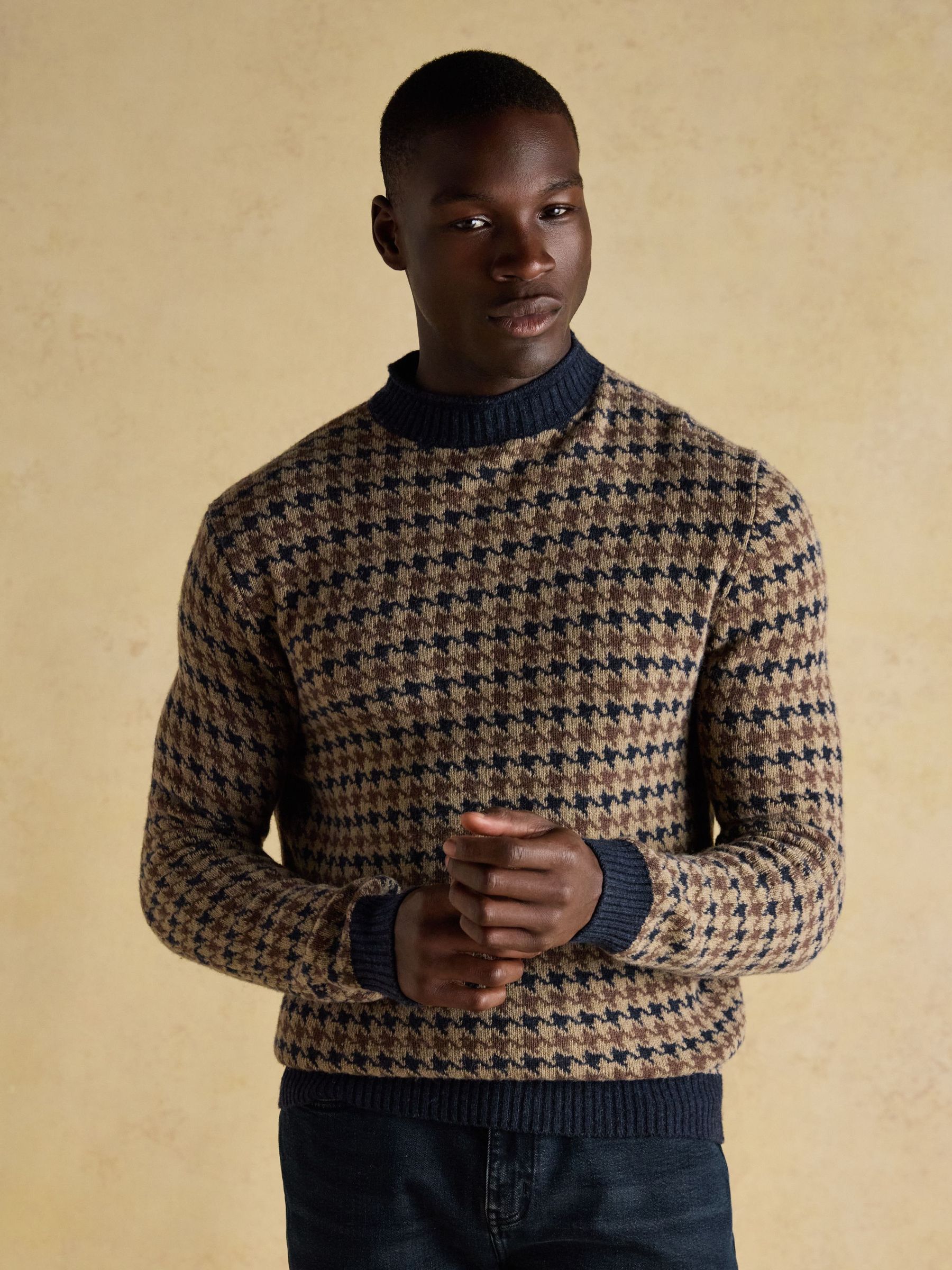 Ferguson Wool-Rich Oatmeal Houndstooth Jumper