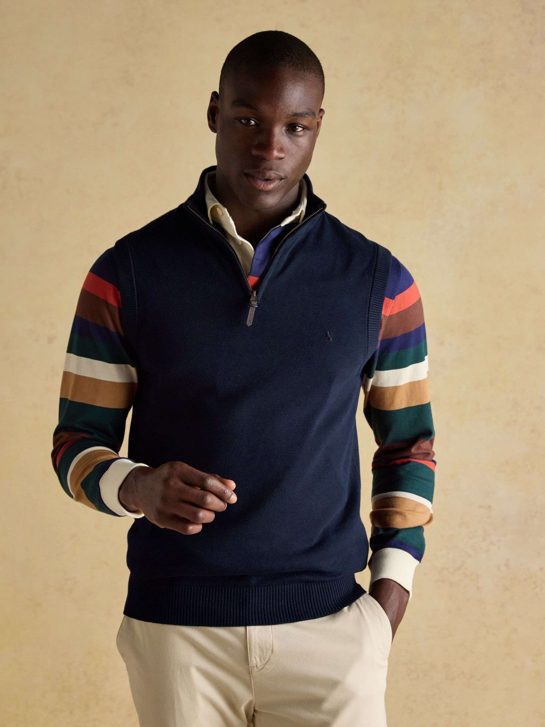 Hillside Navy Quarter Zip Knitted Tank Top (AU8677) | £45