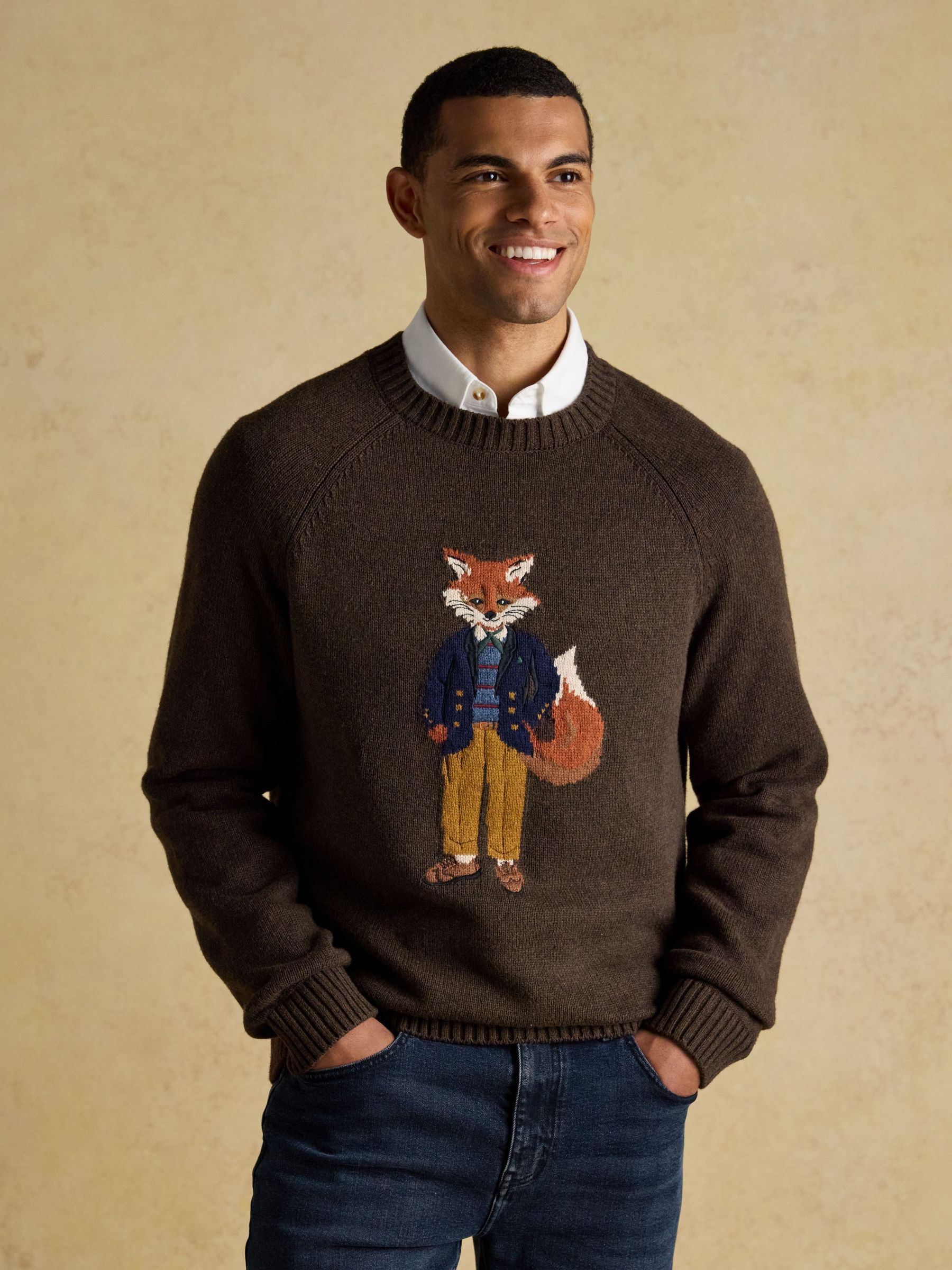 Jonty Fox Brown Crew Neck Knitted Jumper