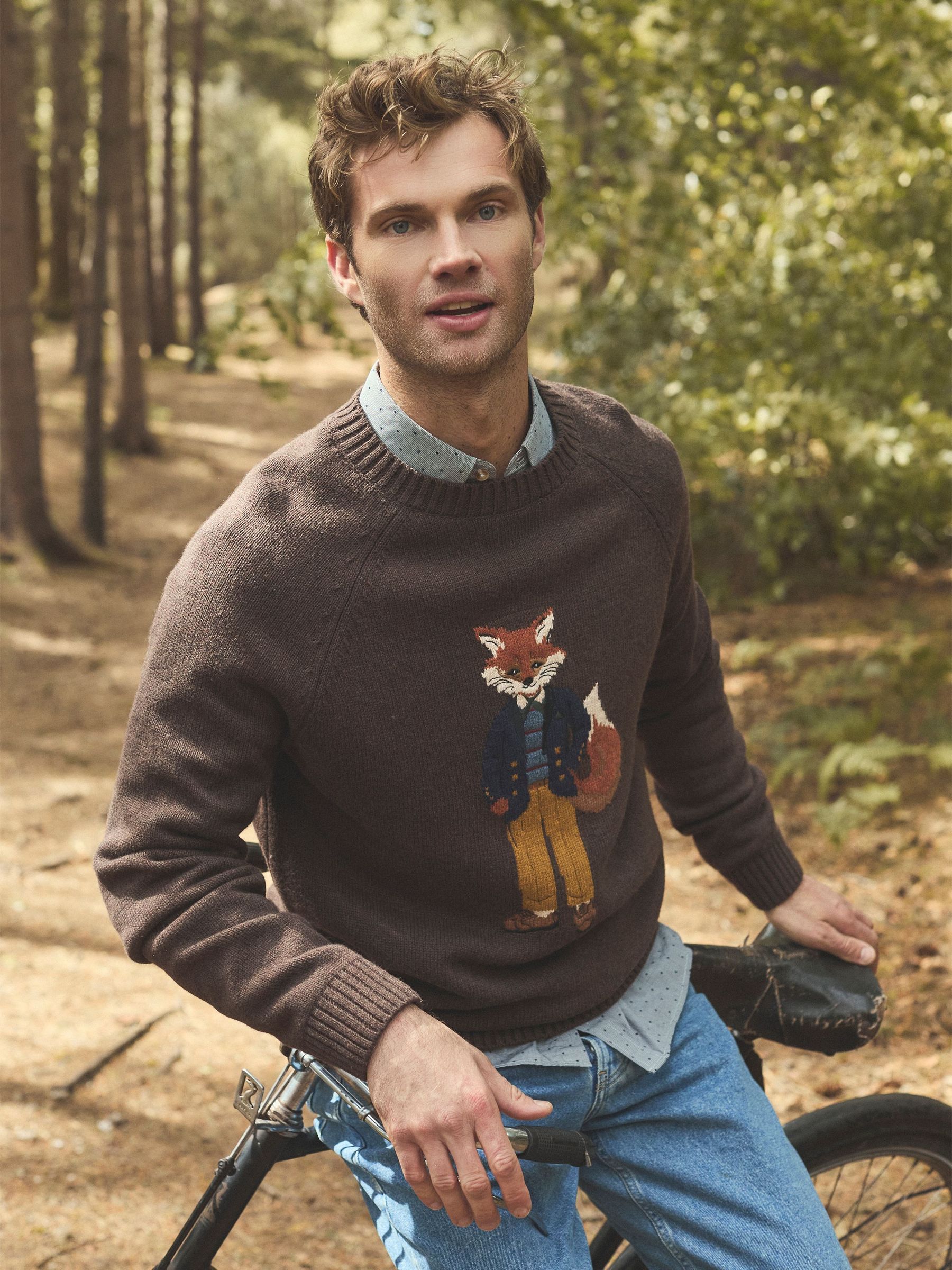 Jonty Fox Brown Intarsia Crew Knit Jumper (AU8685) | £69