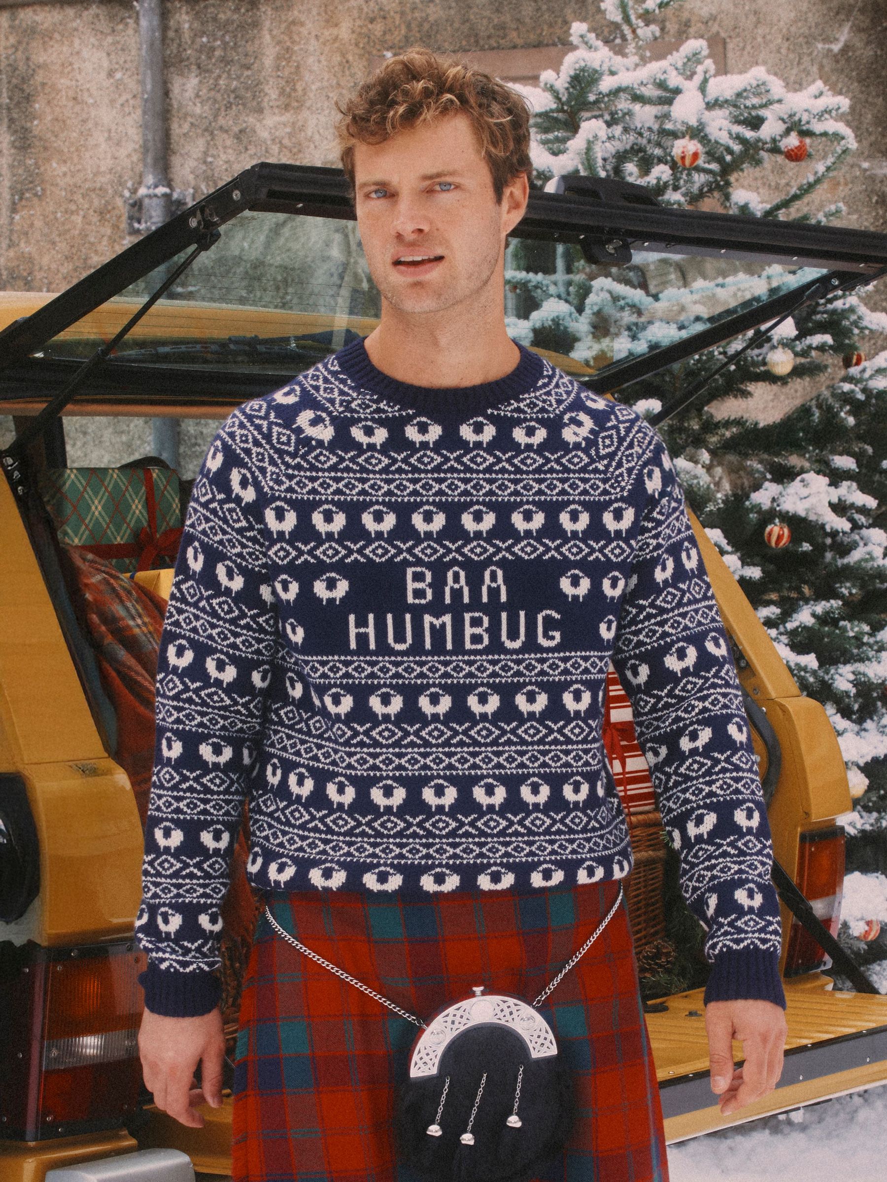 Baa Humbug Navy Intarsia Christmas Jumper (AU8686) | £55