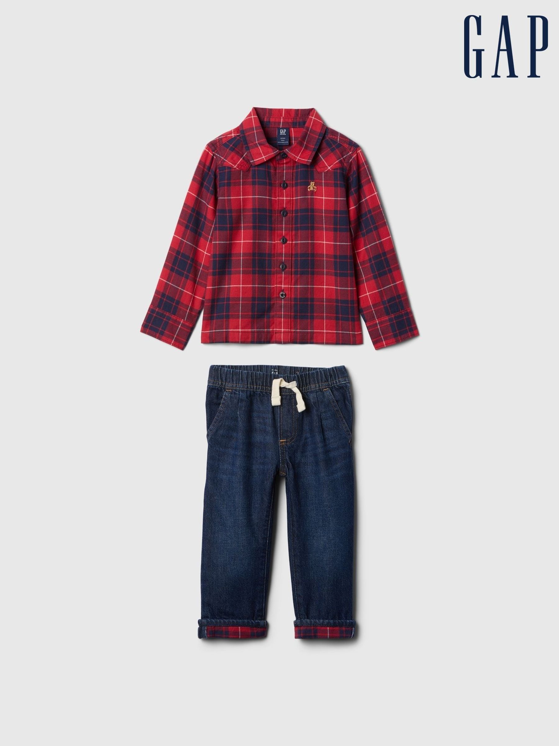 Blue Flannel Shirt & Trousers Outfit Set (6mths-5yrs) (AU9130) | £45