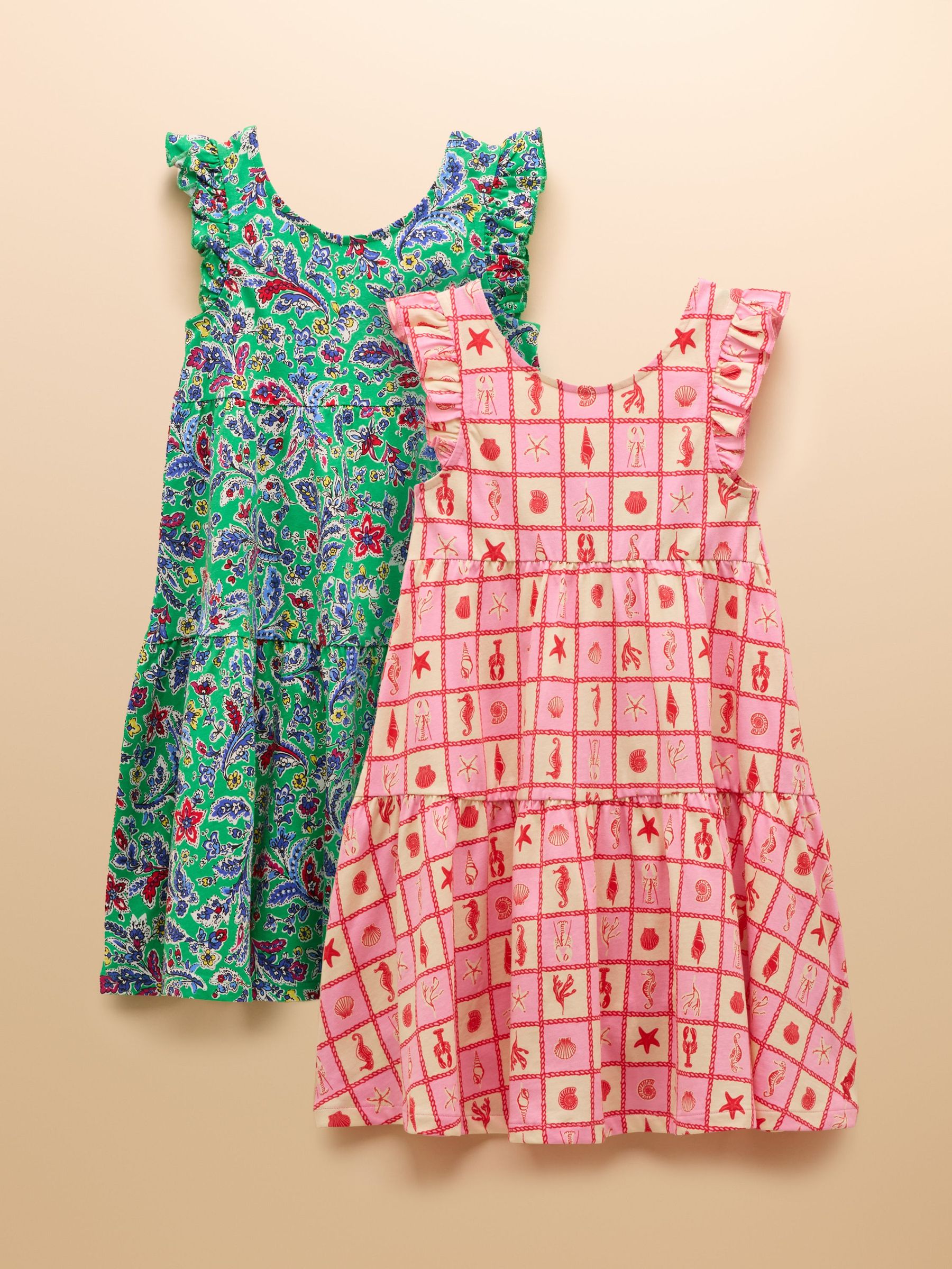 Butterfly Green & Pink Frill Sleeve Print Dress Two Pack (AU9325) | £32 - £38