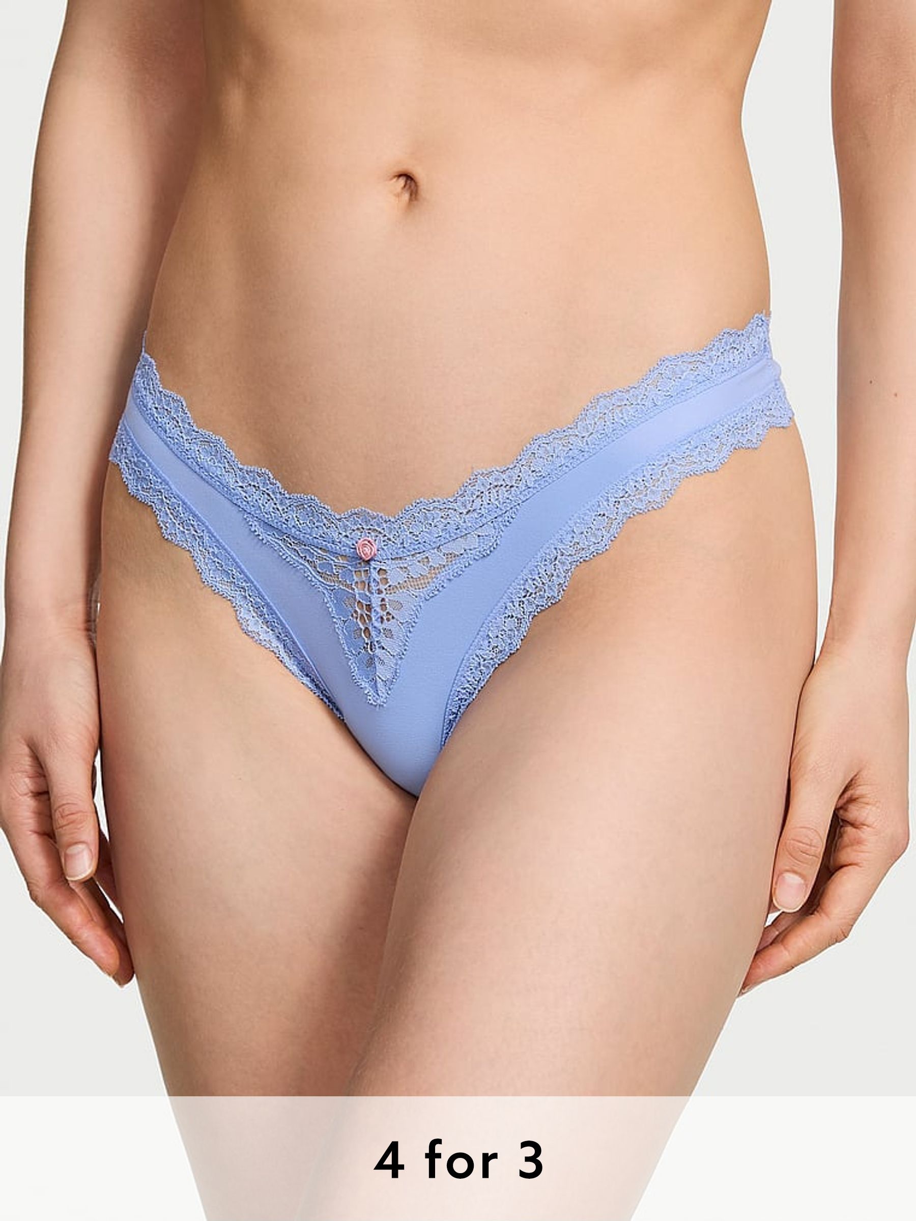Blue Cameo Lace Trim Brazilian Knickers (AU9502) | £14