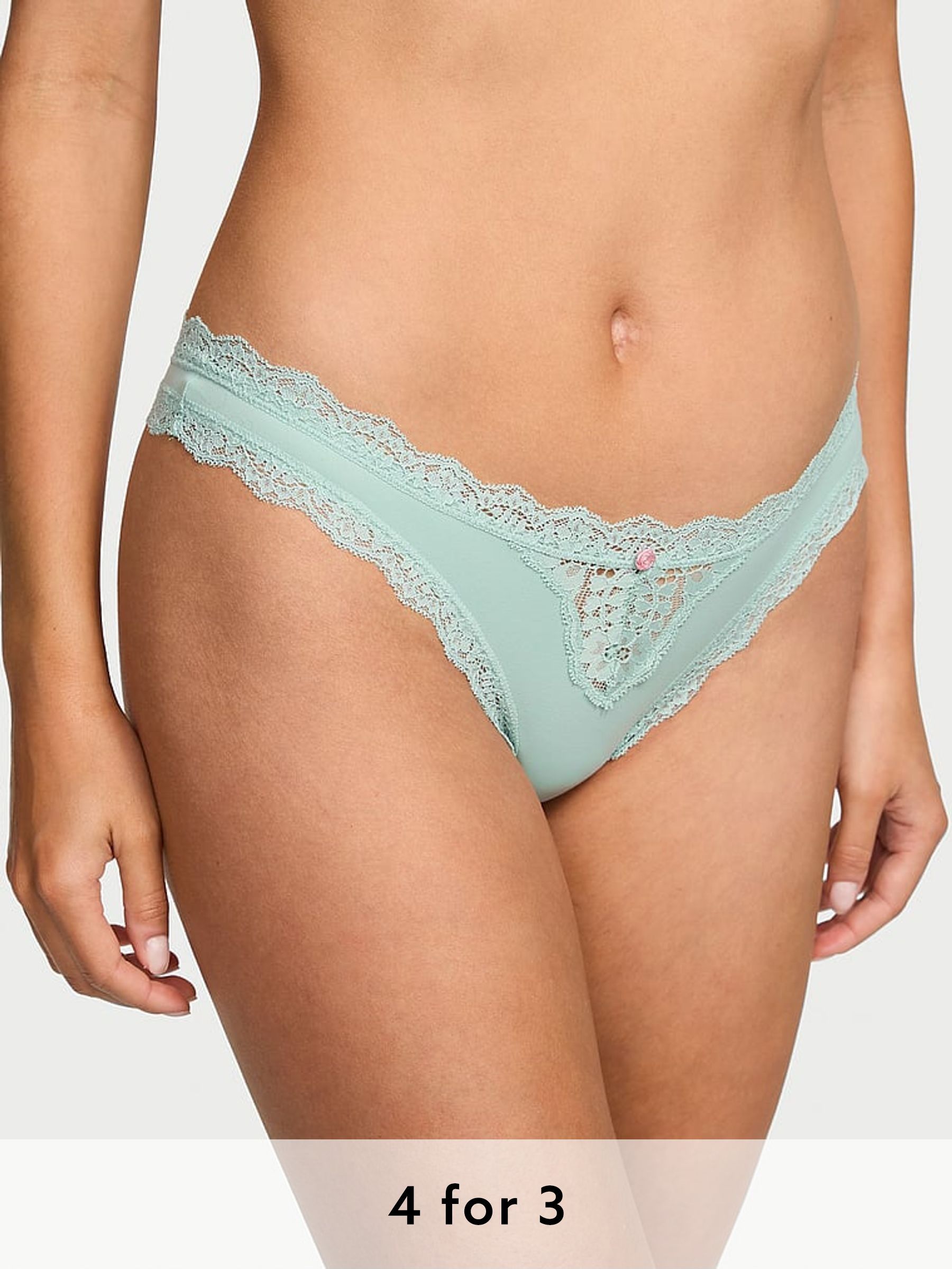 Silent Green Lace Trim Thong Knickers (AU9511) | £14