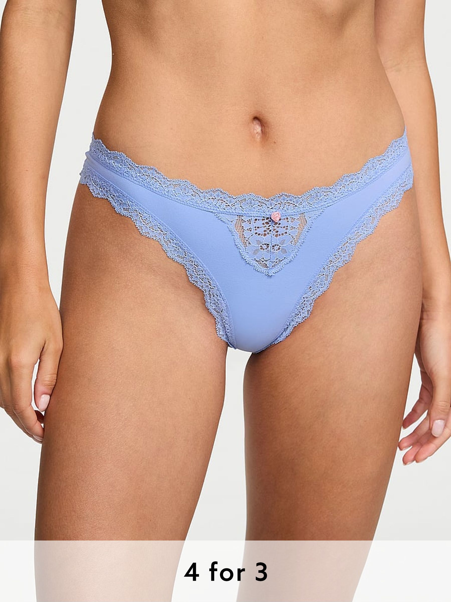 Blue Cameo Lace Trim Thong Knickers (AU9519) | £14