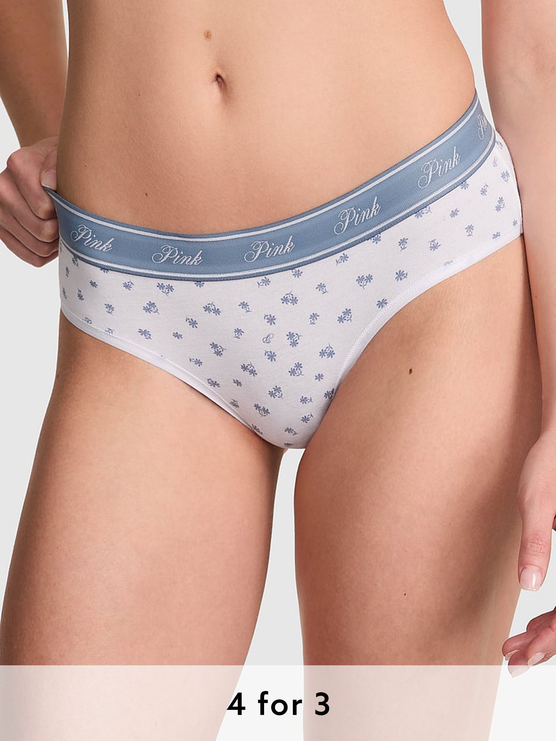 White Floral Hipster Cotton Logo Knickers (AU9536) | £9