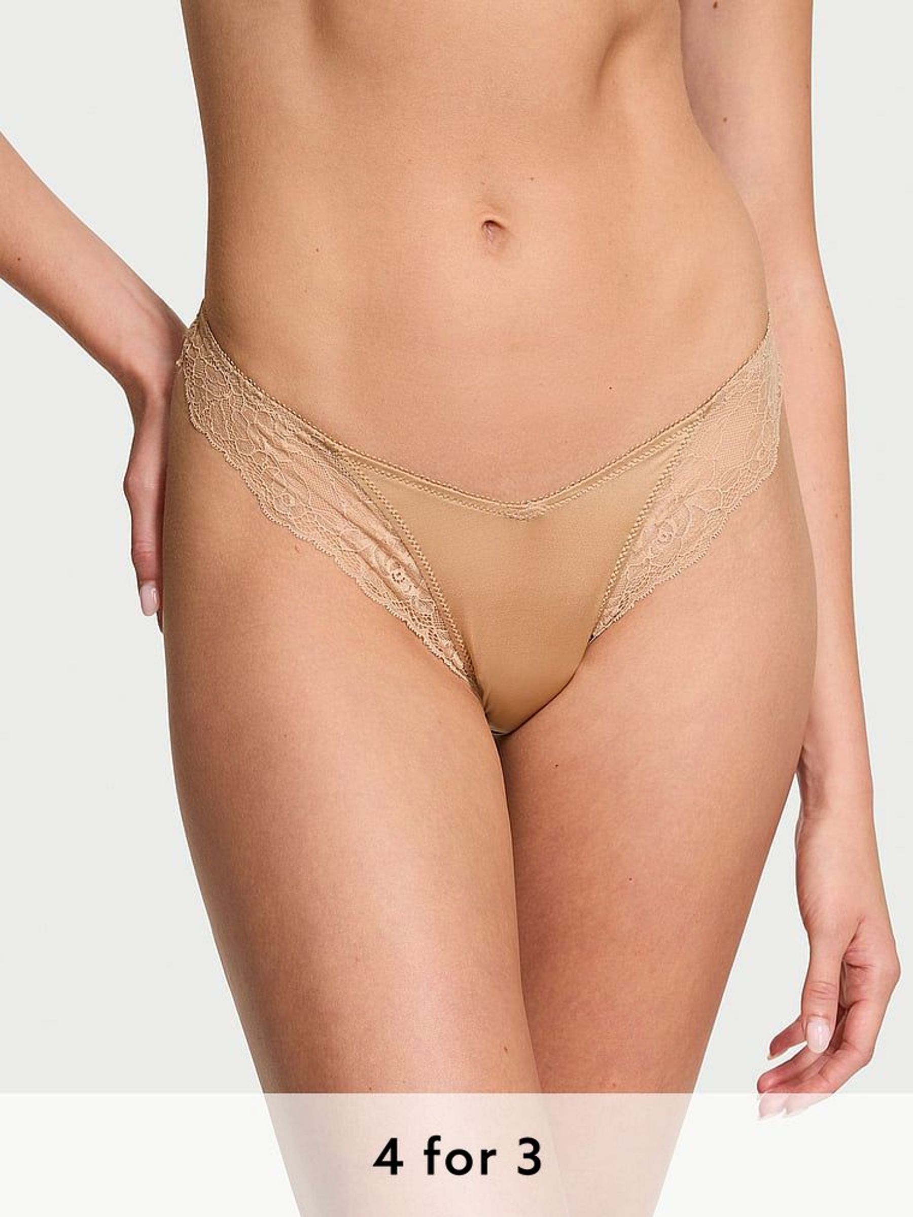 Praline Nude Thong Rose Lace Trim Knickers (AU9552) | £14