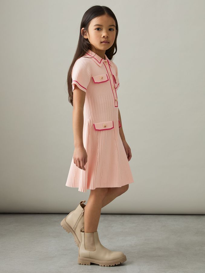 9-13 yrs Rib-Knit Button-Down Dress in Pink (AU9704) | £74