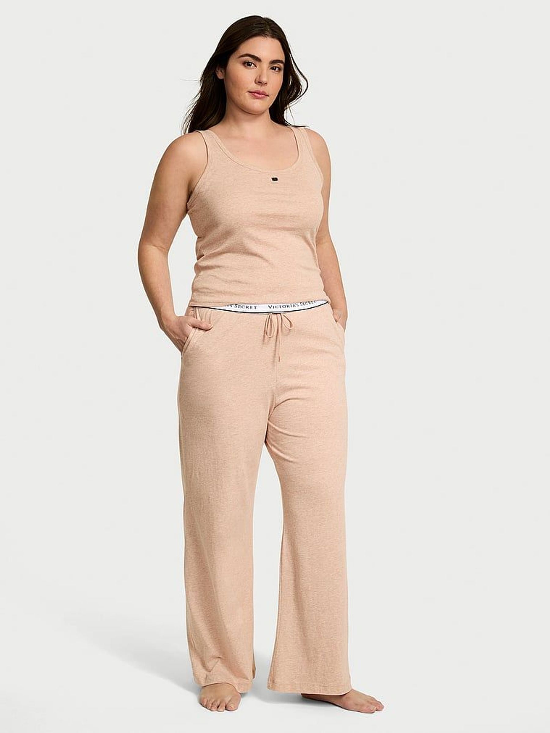 Heather Blush Pink Cotton Tank Long Pyjama Set (AU9727) | £45