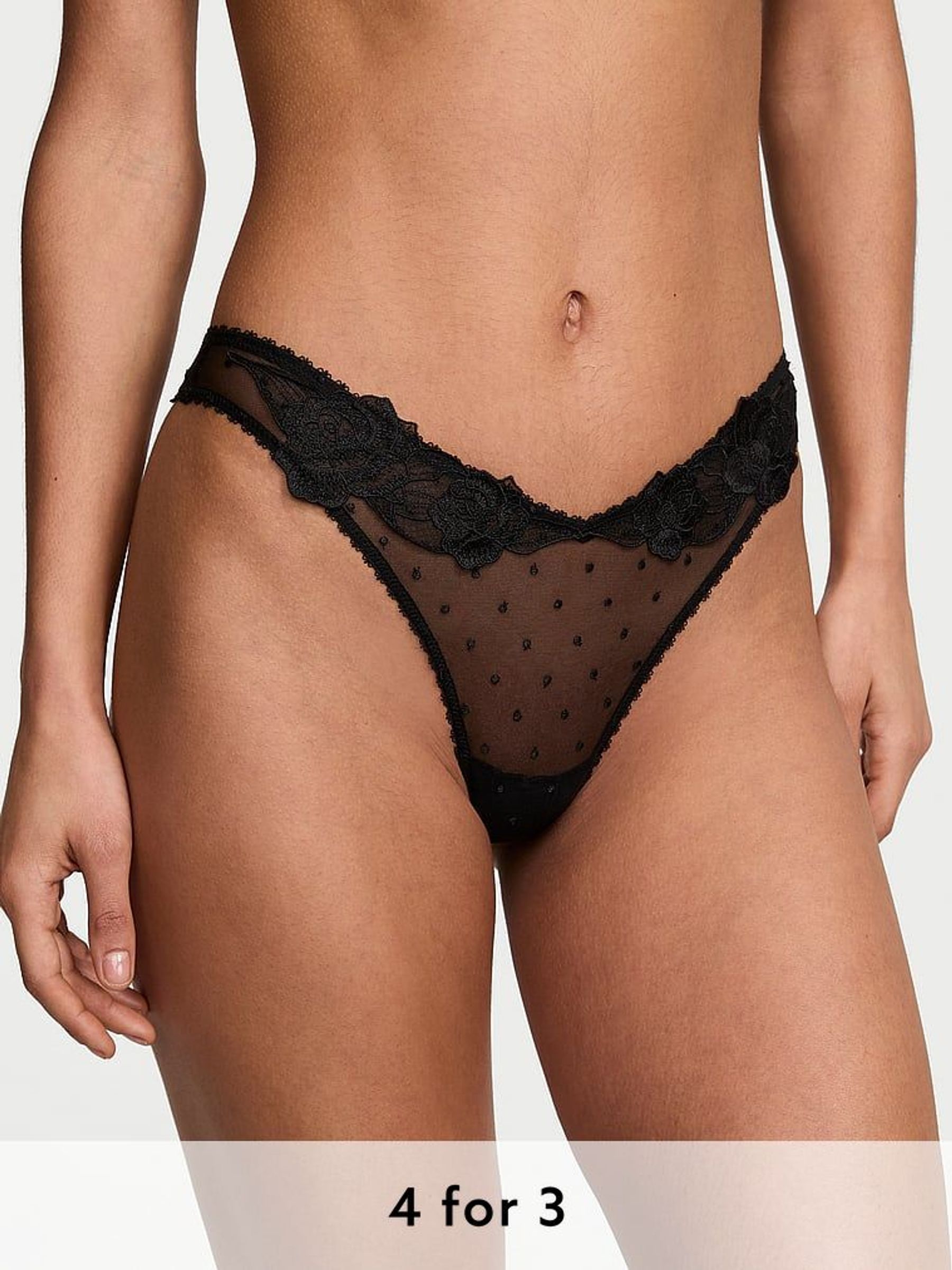 Black Thong Sheer Rose Knickers (AU9755) | £18