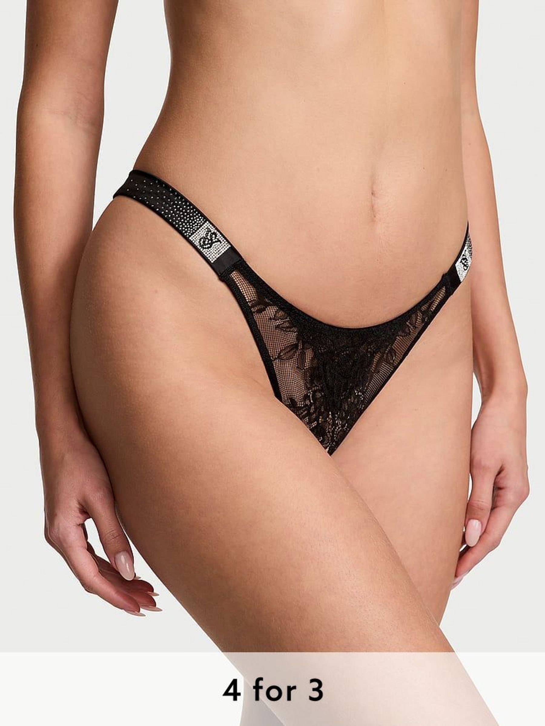 Black Brazilian Scattered Shine Strap Crotchless Lace Knickers (AU9759) | £20