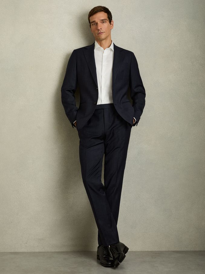 Slim-Fit Wool-Blend Textured Tailored Trousers in Navy (AV0086) | £160