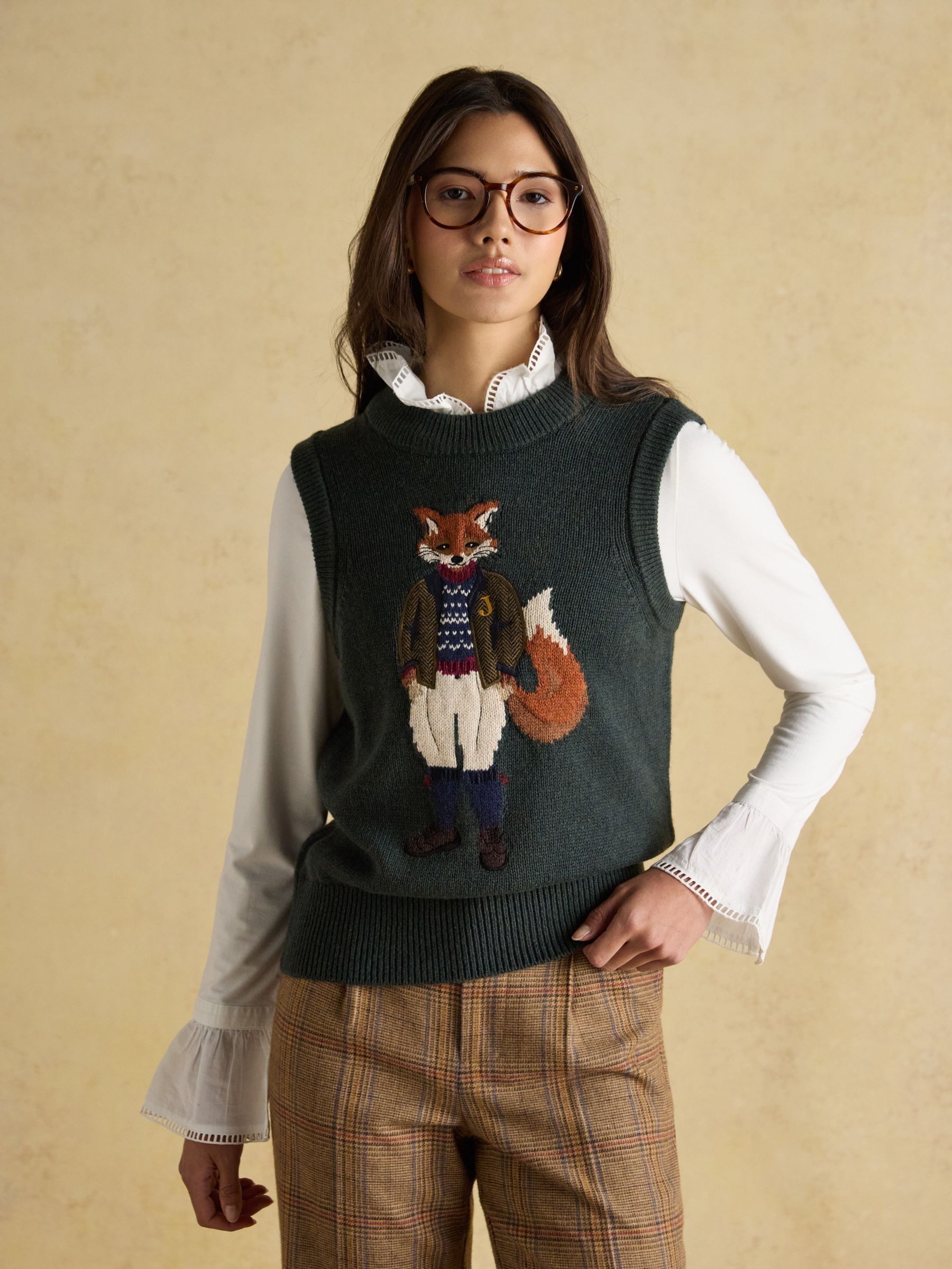 Jonty Green Intarsia Cotton Rich Knitted Vest (AV0818) | £59