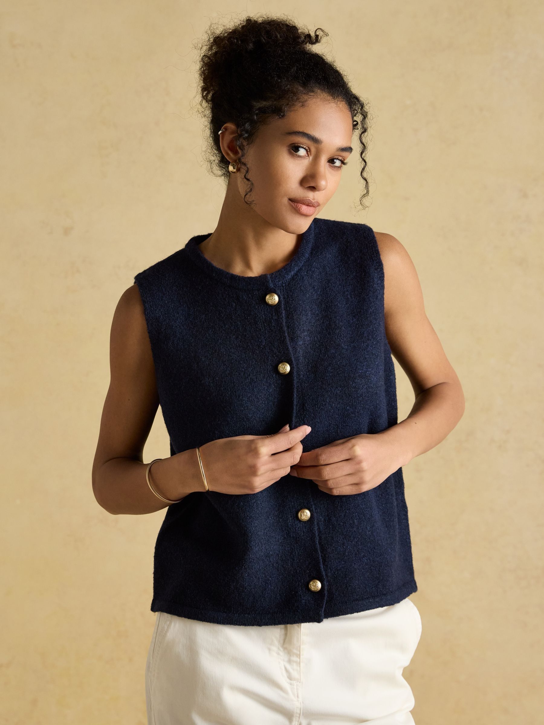 Holly Navy Button Through Knitted Vest (AV1007) | £48