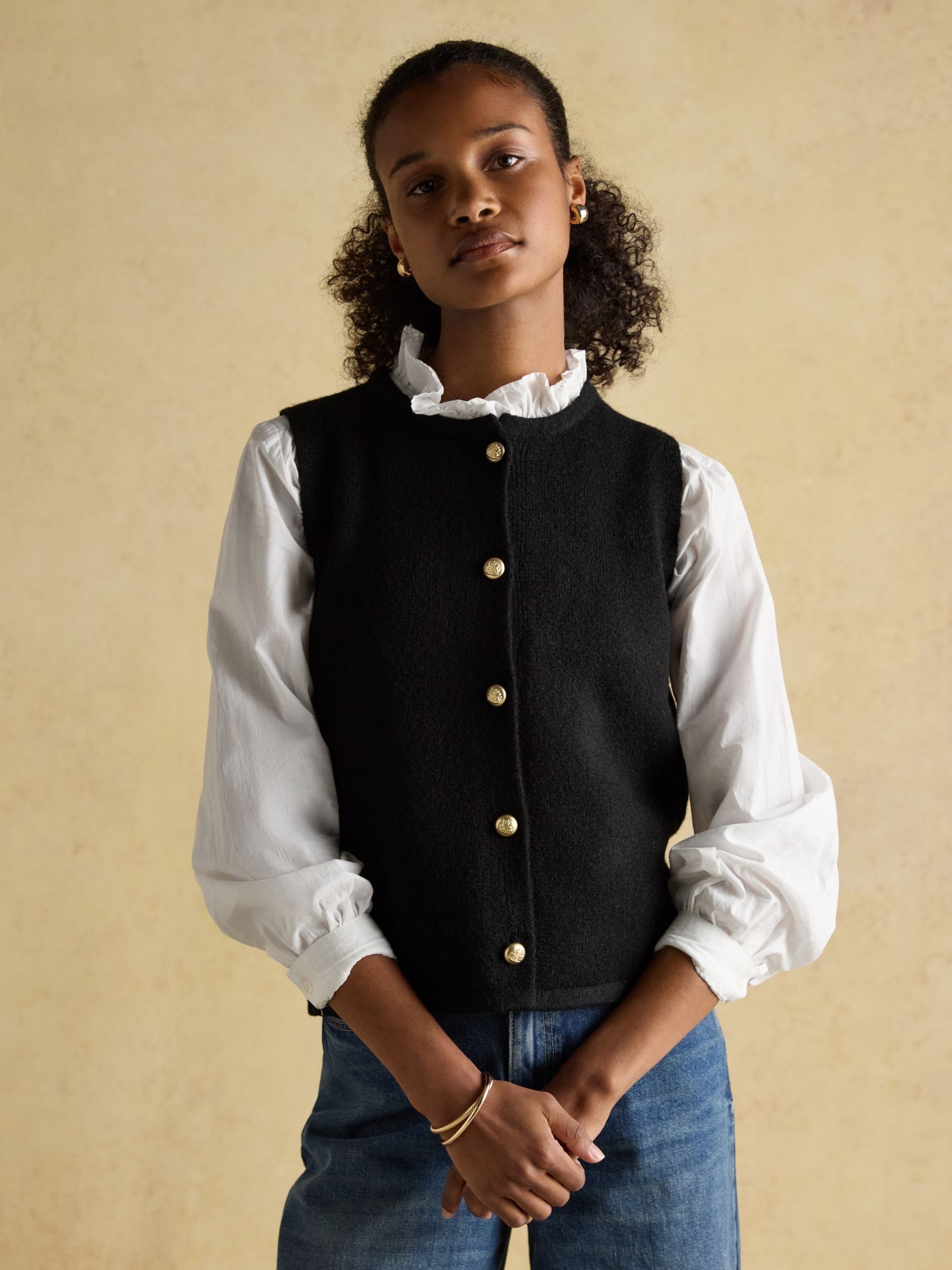 Holly Black Button Through Knitted Vest