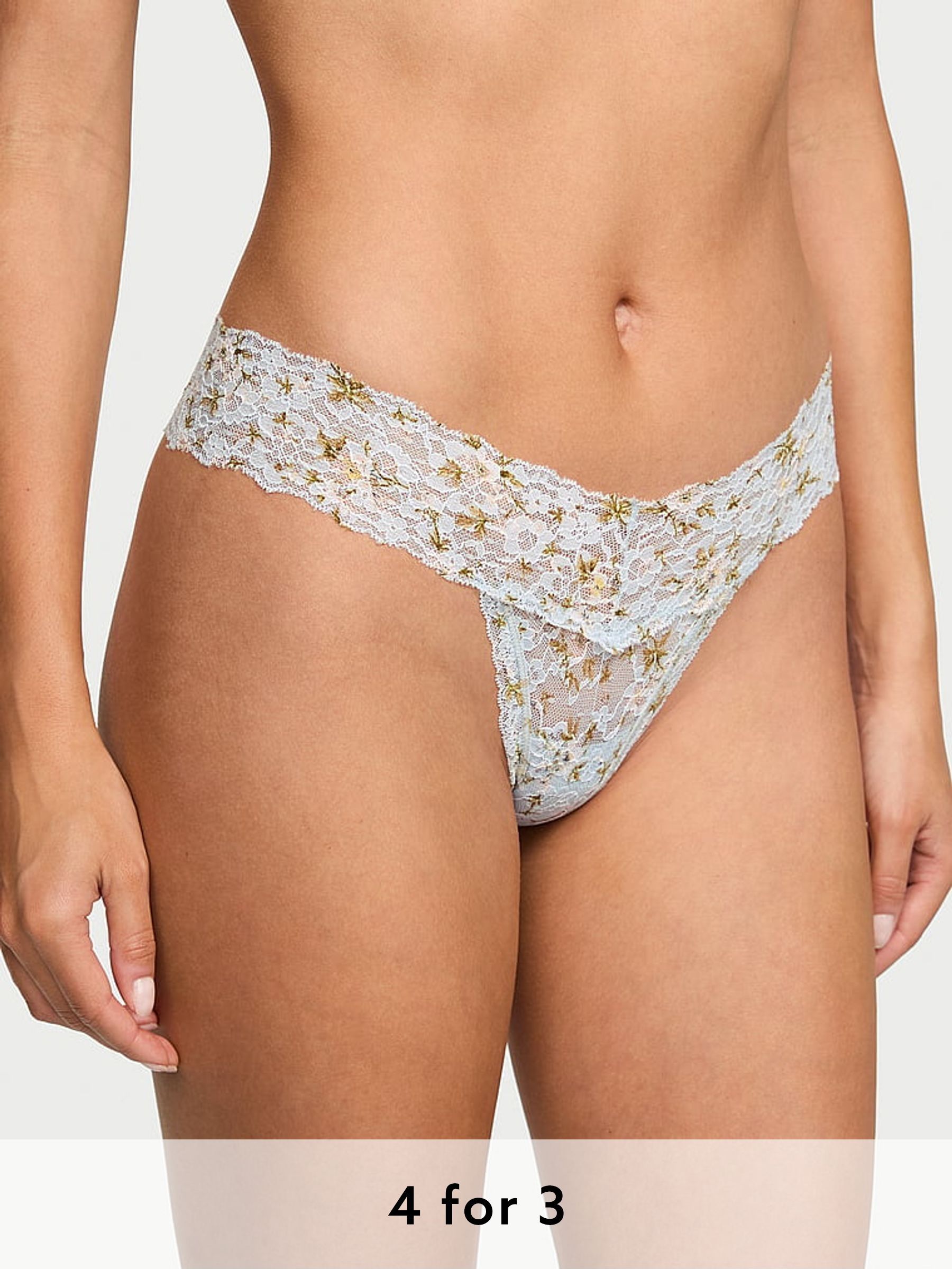 Palest Blue Floral Thong Knickers (AV1059) | £9