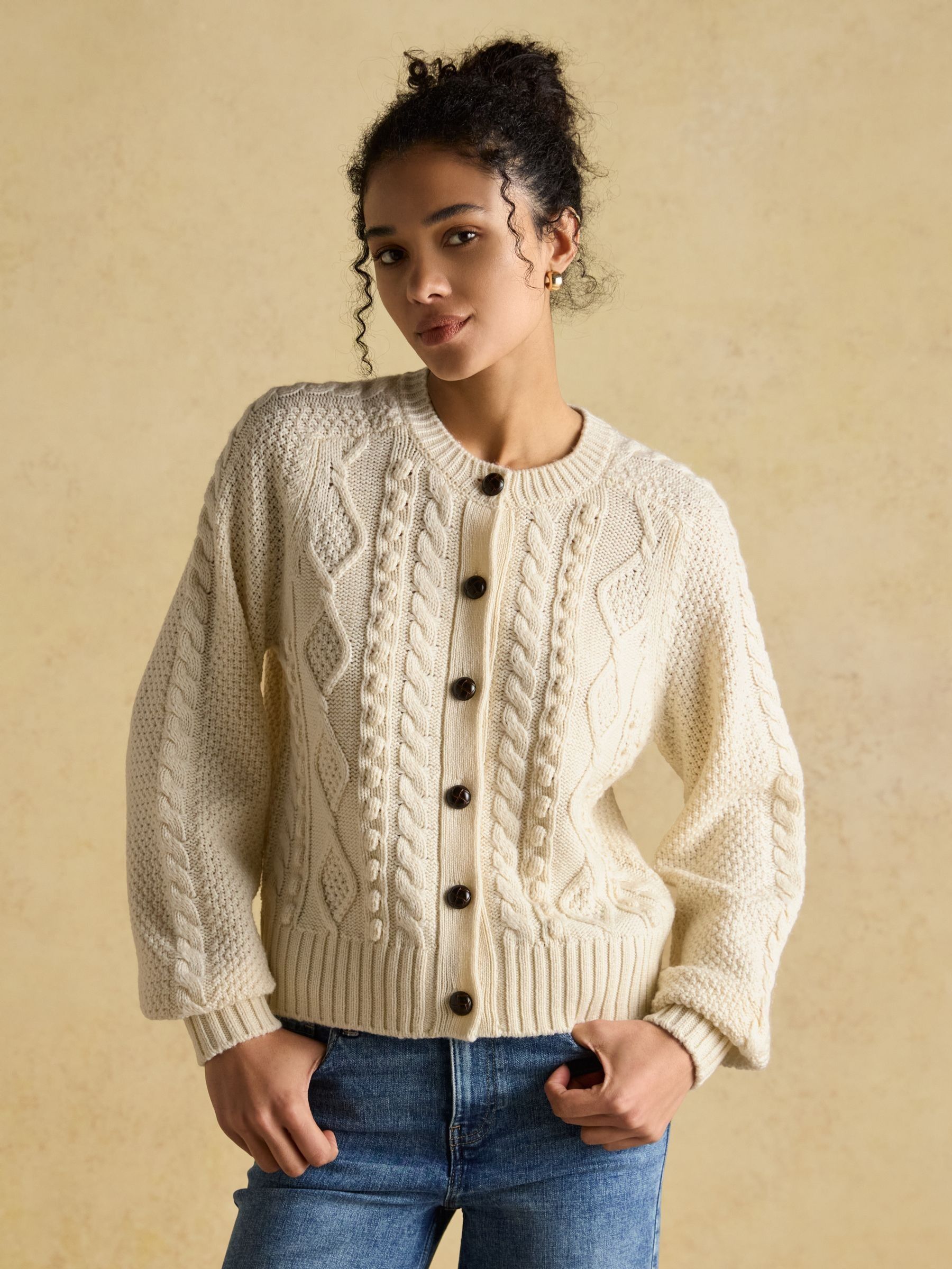 Rafferty Cream Cable Knit Cardigan (AV1067) | £69
