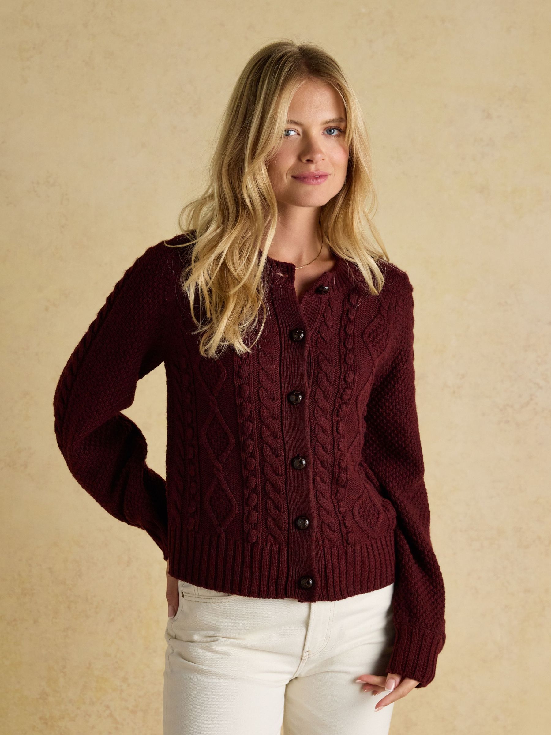 Rafferty Wine Cable Knit Cardigan (AV1070) | £69