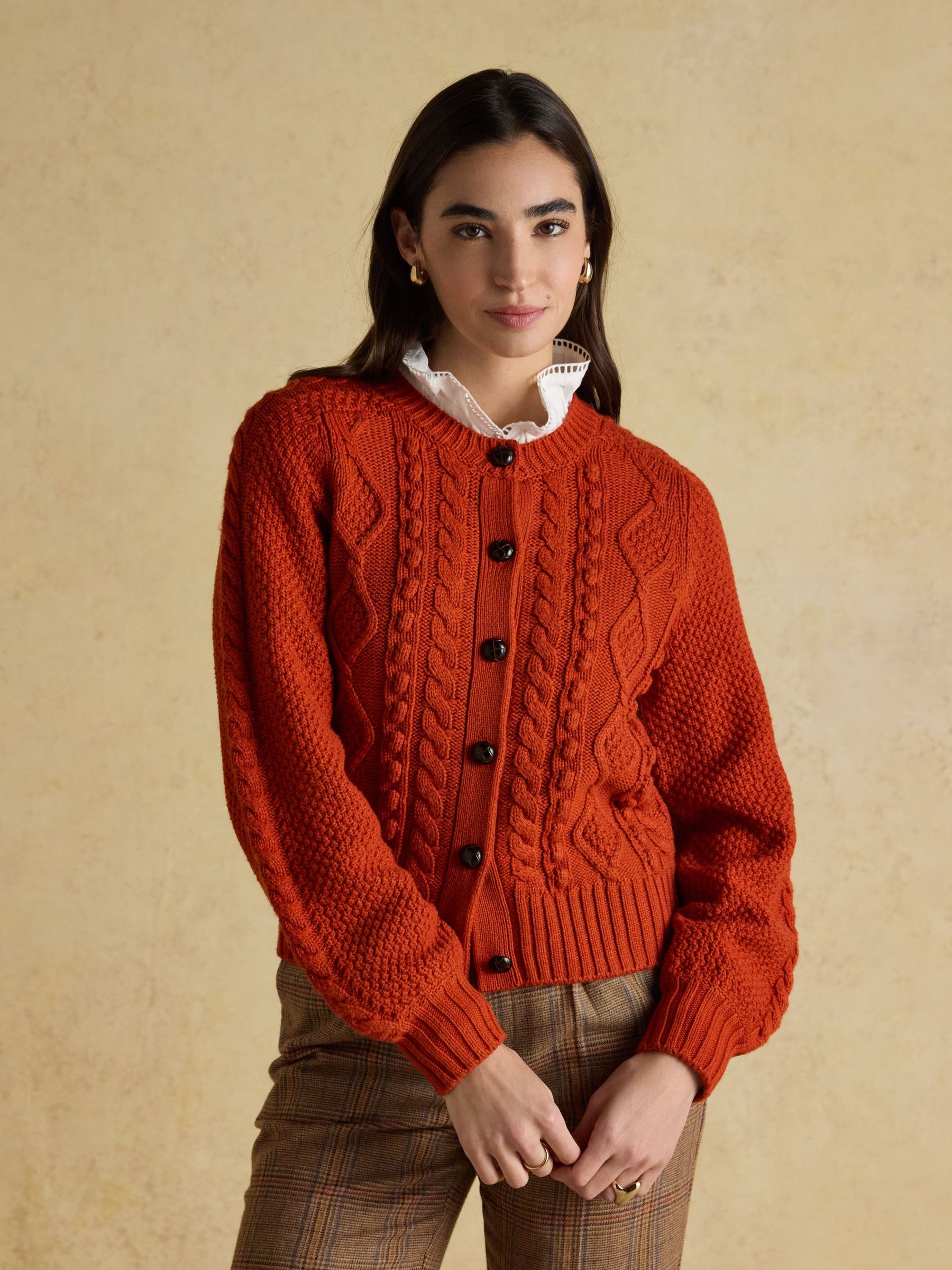 Rafferty Burnt Orange Cable Knit Cardigan (AV1074) | £69