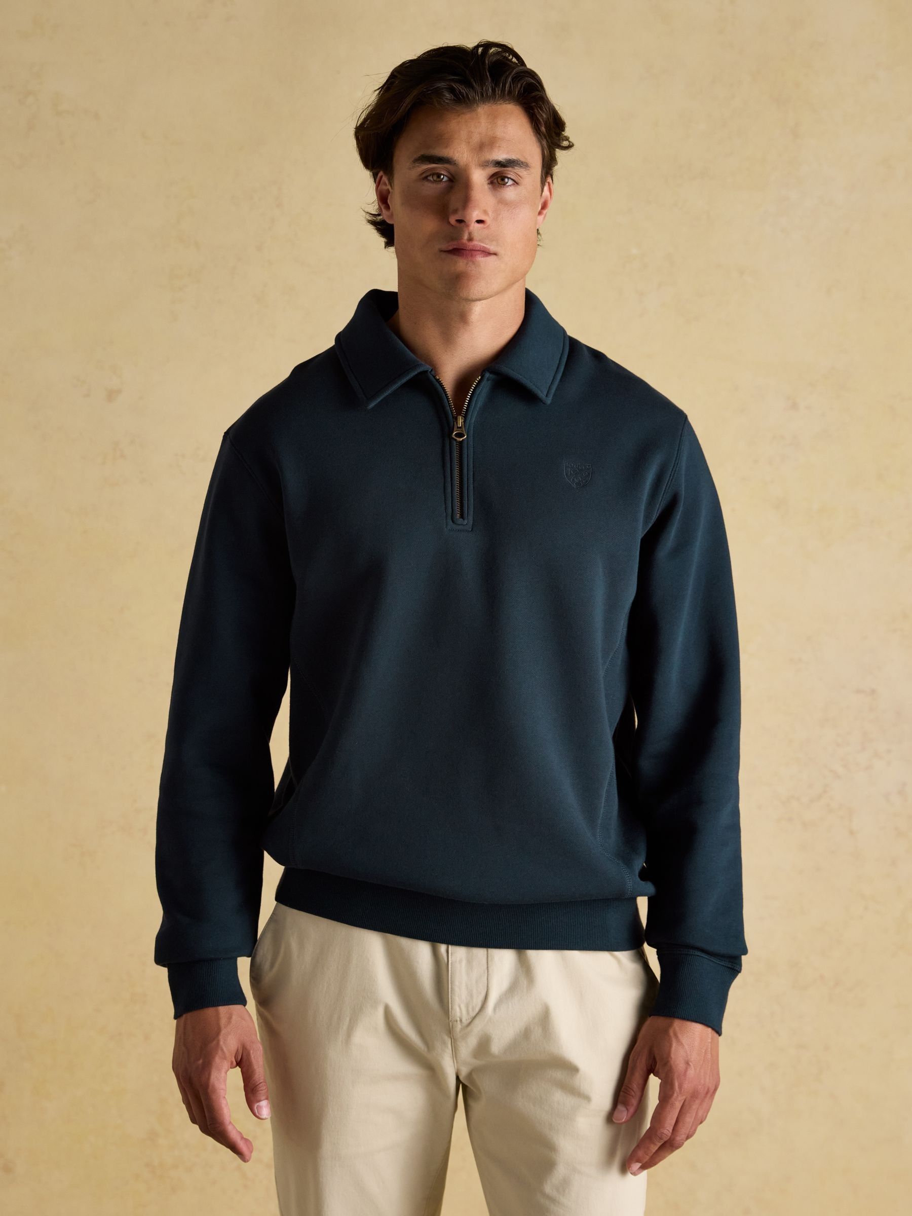 Navy Brushed Cotton Collar Quarter Zip Sweatshirt (AV1687) | £50