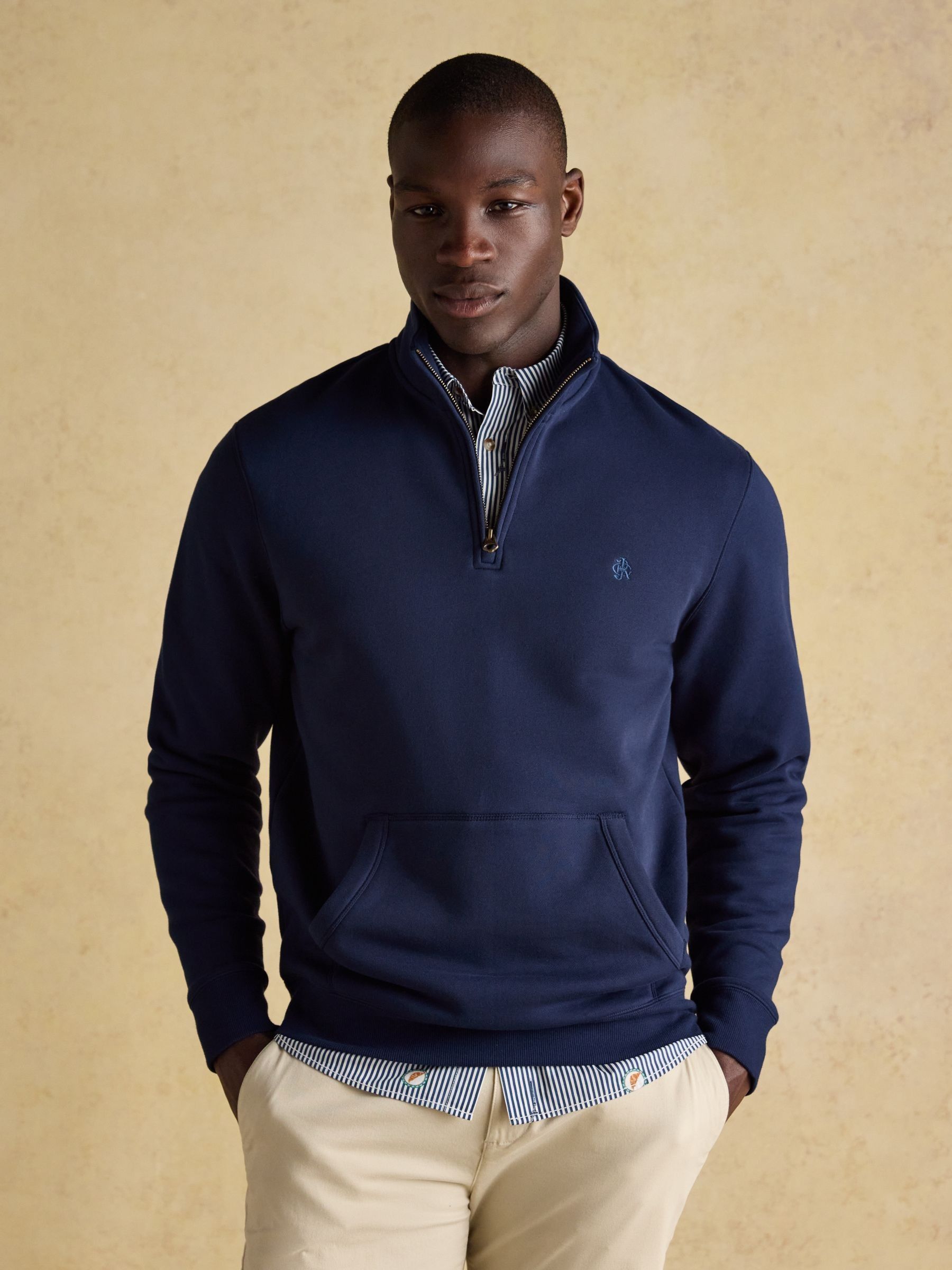 Jenkins Navy Brushed Cotton Quarter Zip Sweatshirt