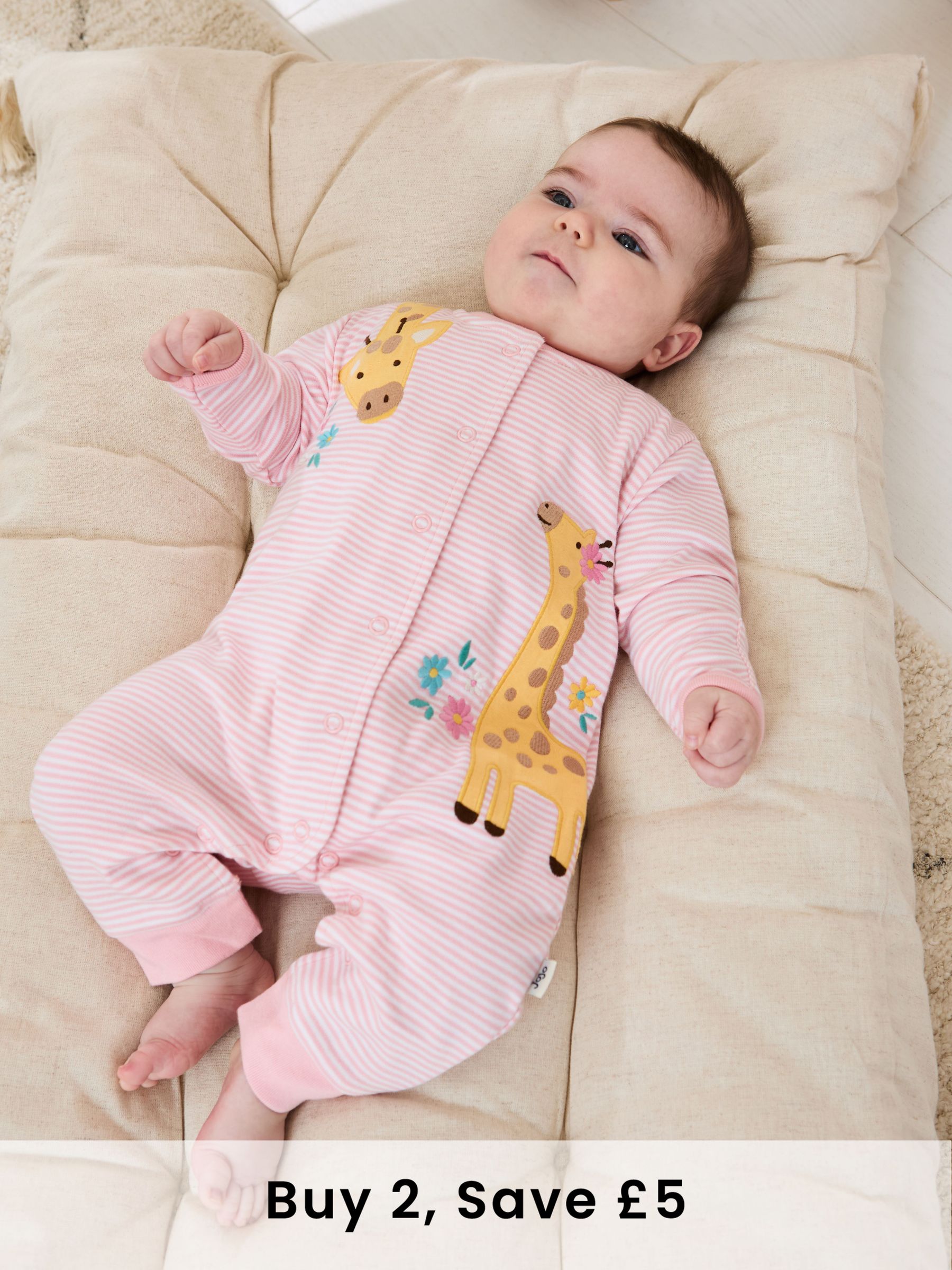 Pink Giraffe Cotton Appliqué Popper Sleepsuit (AV1786) | £21
