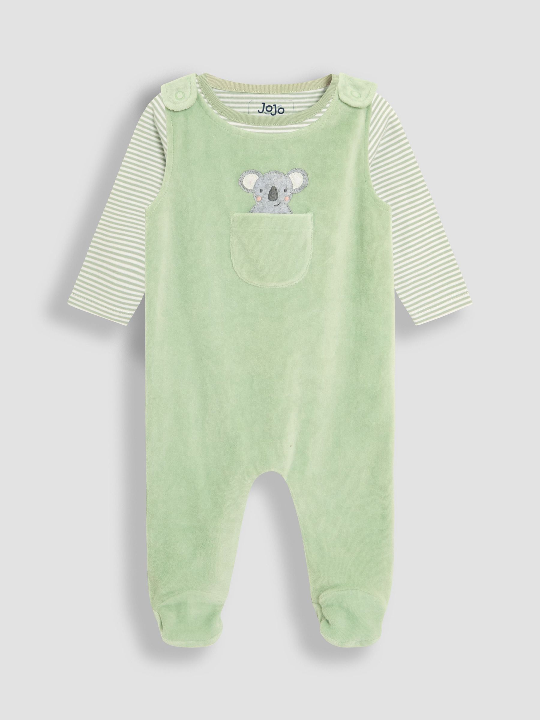 Green Cotton Footed 2-Piece Dungarees Set (AV1790) | £28